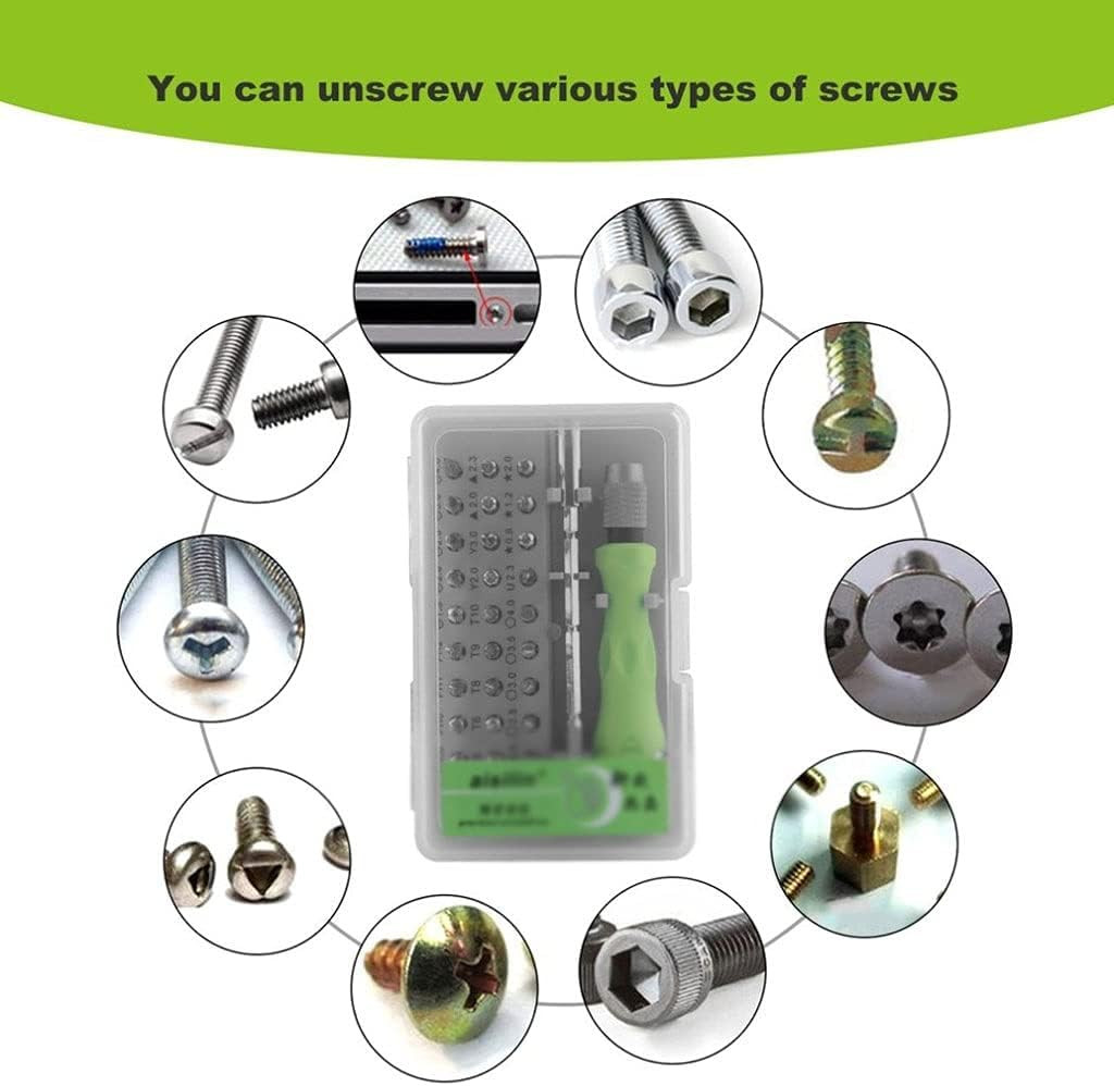 Kuber Industries Screwdriver Bits Set|32 In One With 32 Screws|Professional Magnetic Driver Set|Idol For Laptop, Mobile, Computer, Repairing Preparations (Green)