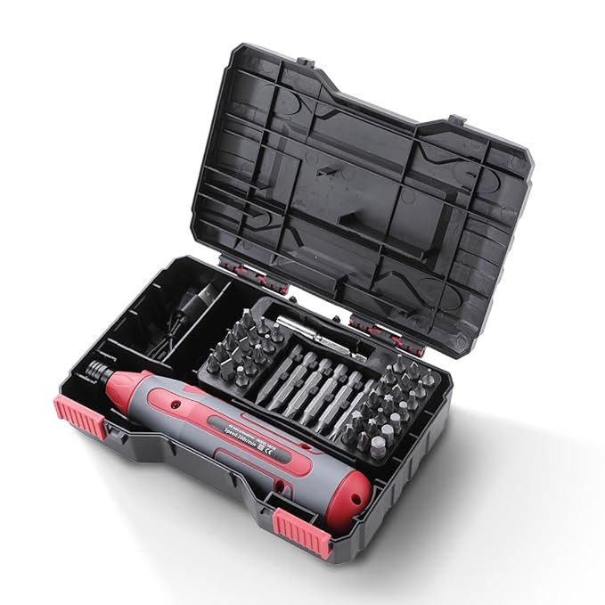 Kuber Industries Screwdriver Set | 43-Piece Cordless Screw Driver Tool Kit | Charging Cable and Case | Hand Tool Kit | Screwdriver Bit Set | LED Worklight | WS1001B | Black