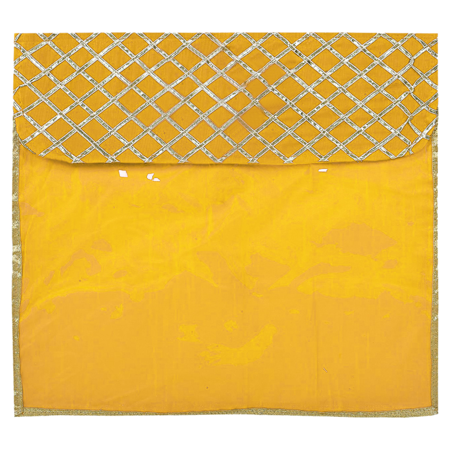 Kuber Industries Seamless lattice Design Satin Foldable, Lightweigth Single Saree Cover/Organiser For Wardrobe With Transparent Top-(Yellow)