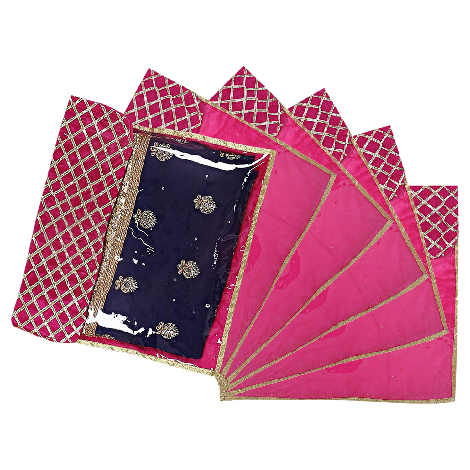 Kuber Industries Seamless lattice Design Satin Foldable, Lightweigth Single Saree Cover/Organiser For Wardrobe With Transparent Top-(Pink)