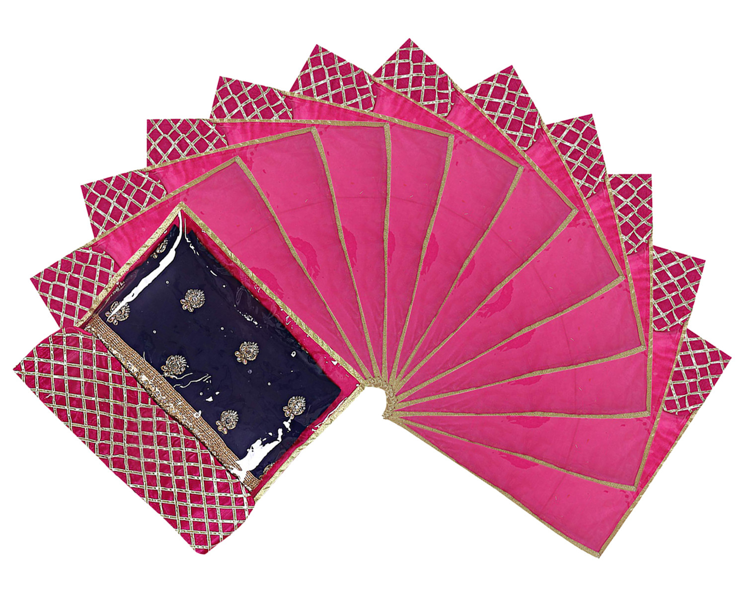 Kuber Industries Seamless lattice Design Satin Foldable, Lightweigth Single Saree Cover/Organiser For Wardrobe With Transparent Top-(Pink)