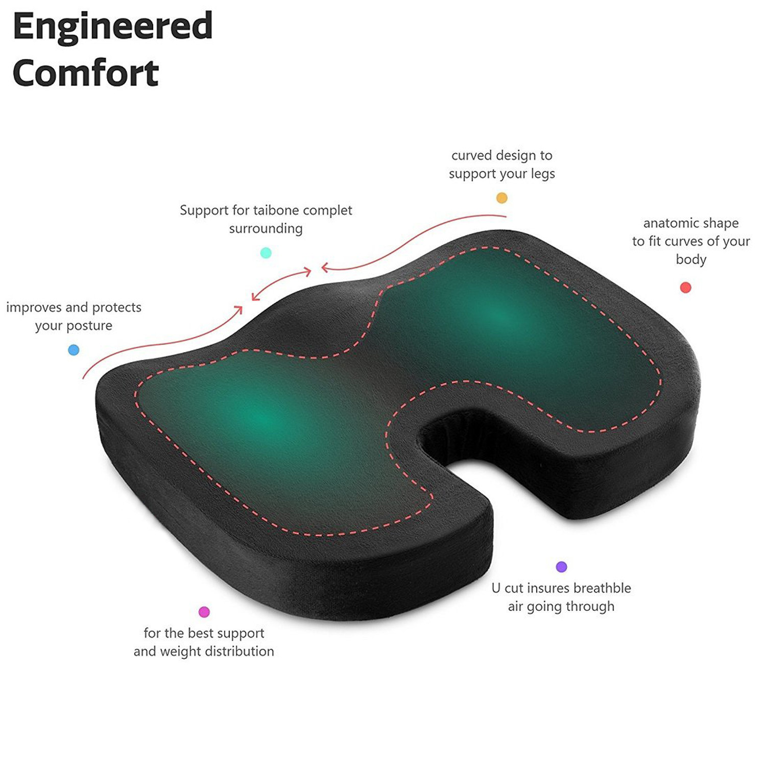 Kuber Industries Seat Cushion Memory Foam Coccyx Cushion Designed for Back, Hip, and Tailbone Pain - for Office Chair,Car Seat, Wheelchair (Black)