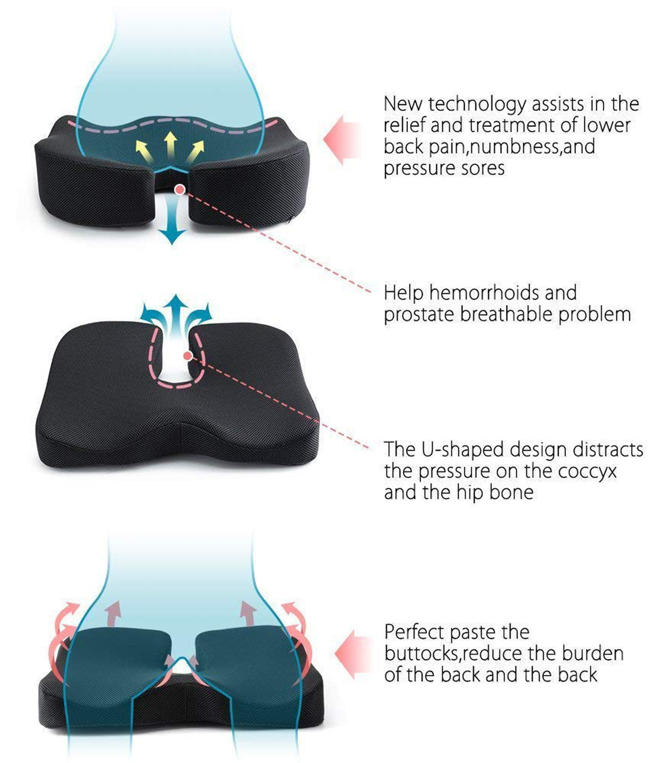 Kuber Industries Seat Cushion Memory Foam Coccyx Cushion Designed for Back, Hip, and Tailbone Pain - for Office Chair,Car Seat, Wheelchair (Black)