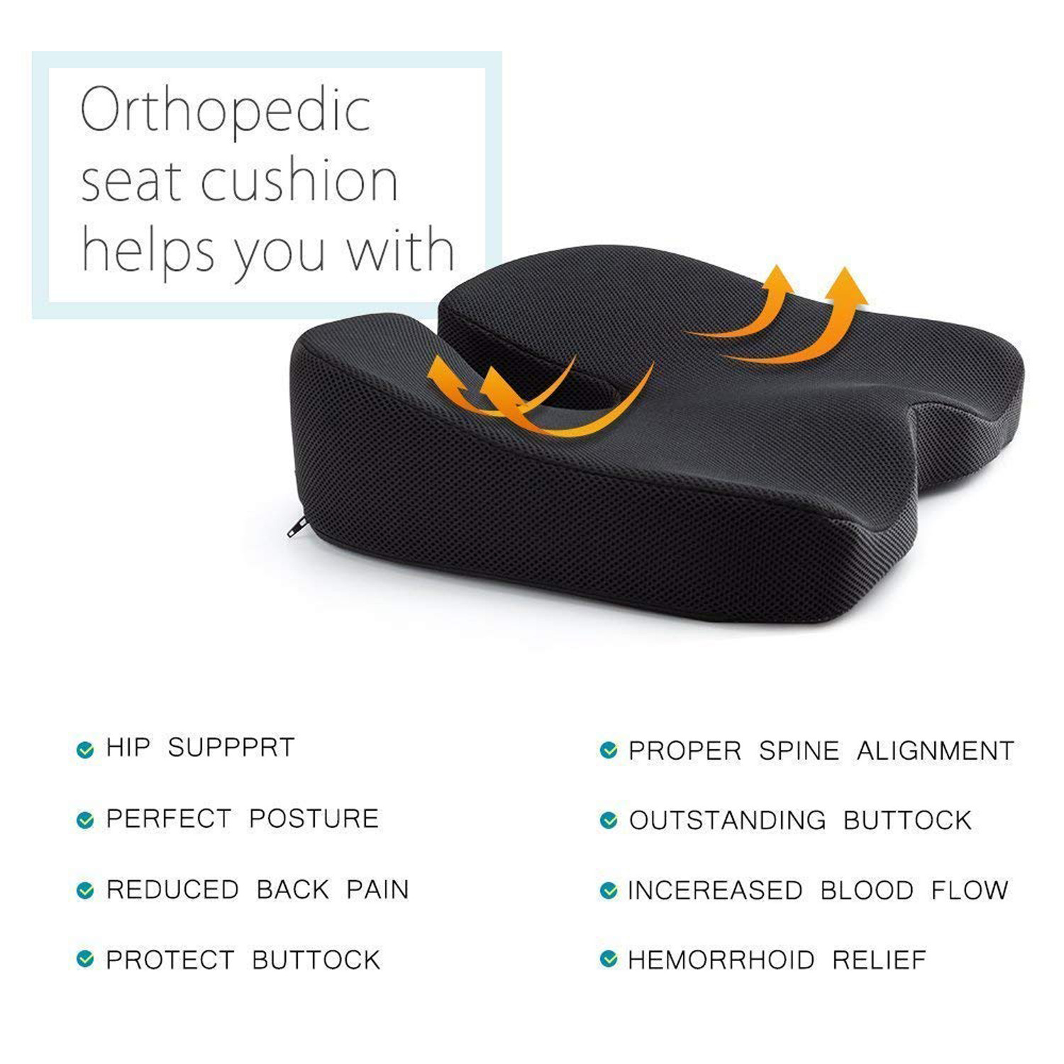 Kuber Industries Seat Cushion Memory Foam Coccyx Cushion Designed for Back, Hip, and Tailbone Pain - for Office Chair,Car Seat, Wheelchair (Black)