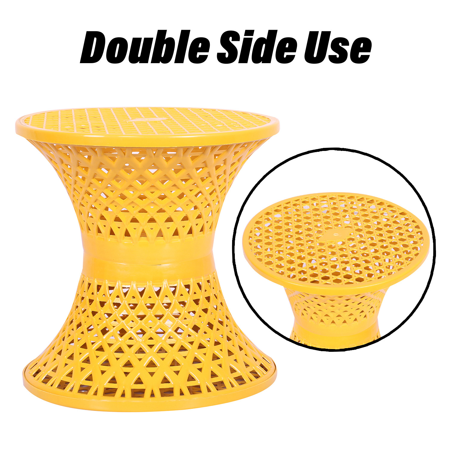 Kuber Industries Seating Stool  Plastic Mesh Damroo Stool  Both Sided Stool for Guestroom  Damroo Style Stool  Stool for Graden  Stool for Balcony  Pack of 2  Multi