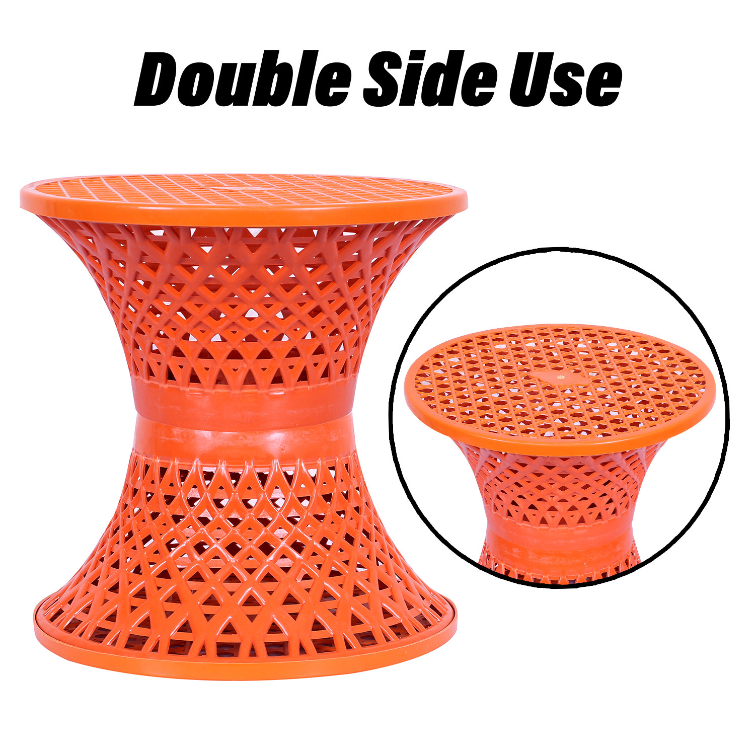 Kuber Industries Seating Stool  Plastic Mesh Damroo Stool  Both Sided Stool for Guestroom  Damroo Style Stool  Stool for Graden  Stool for Balcony  Red