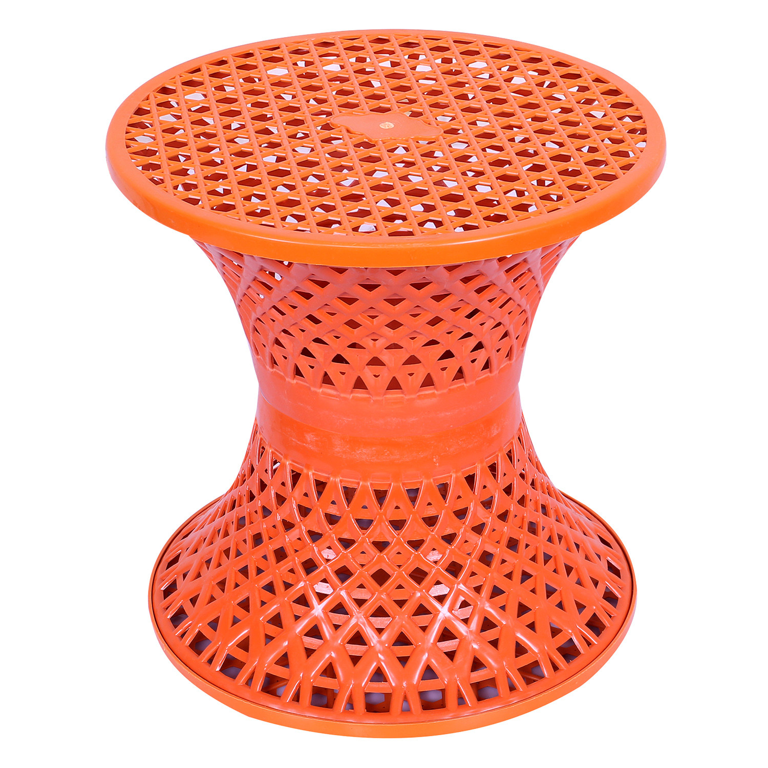 Kuber Industries Seating Stool  Plastic Mesh Damroo Stool  Both Sided Stool for Guestroom  Damroo Style Stool  Stool for Graden  Stool for Balcony  Red