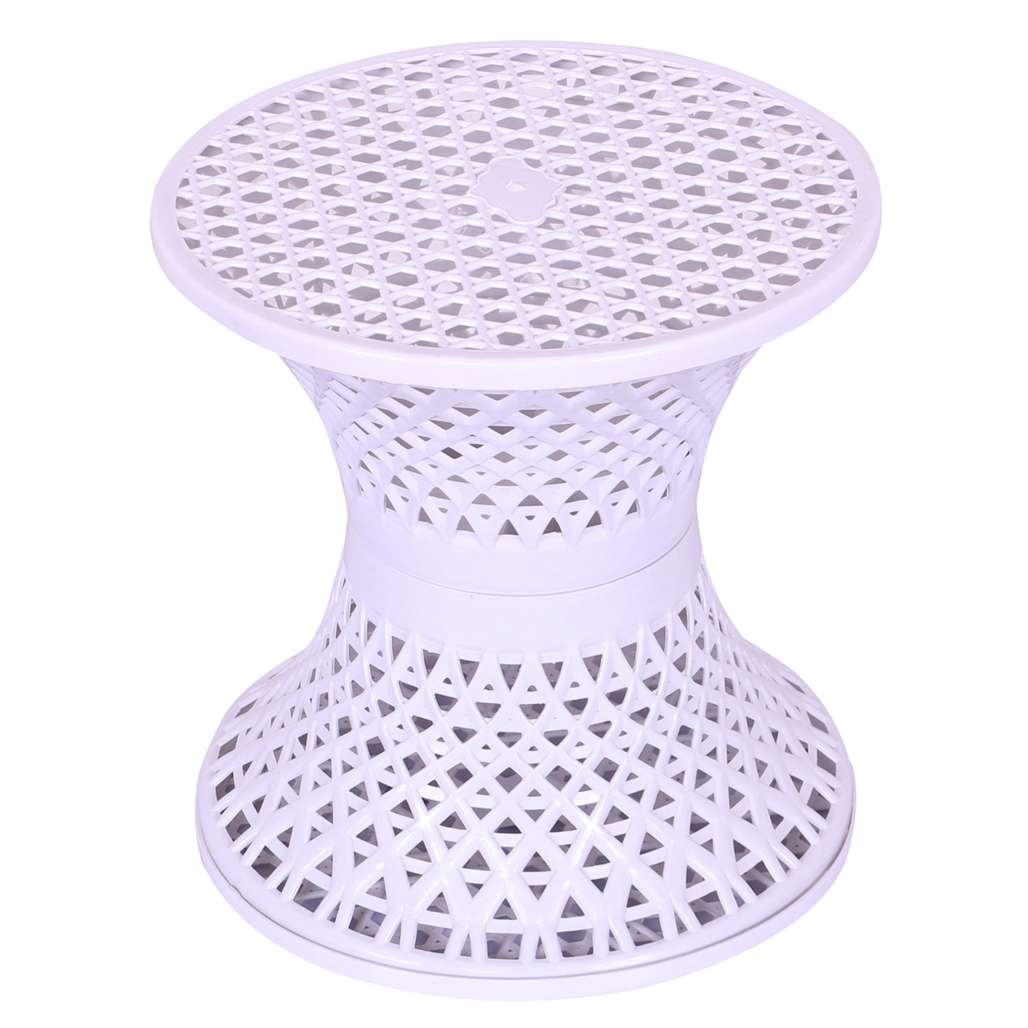 Kuber Industries Seating Stool  Plastic Mesh Damroo Stool  Both Sided Stool for Guestroom  Damroo Style Stool  Stool for Graden  Stool for Balcony  White
