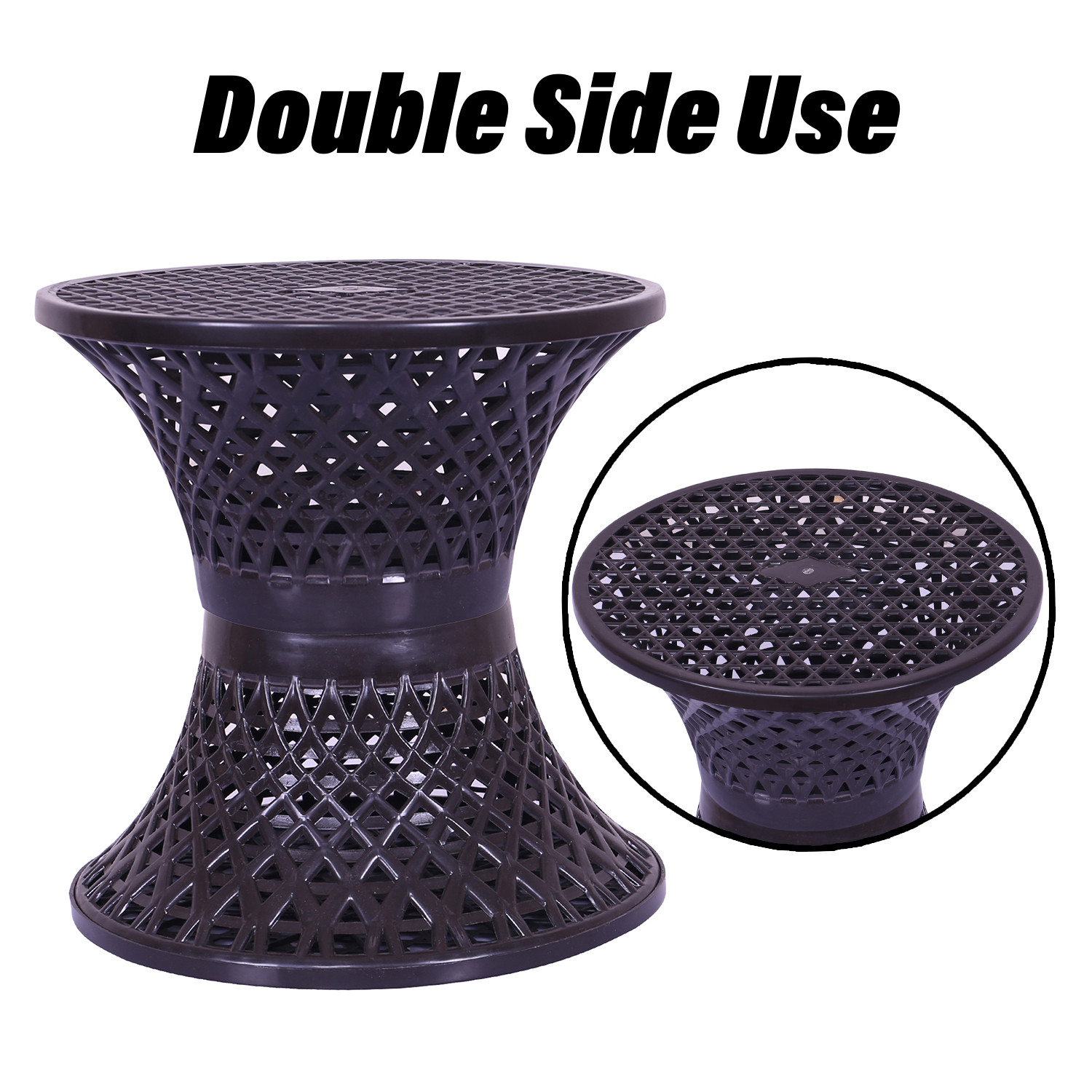 Kuber Industries Seating Stool  Plastic Mesh Damroo Stool  Both Sided Stool for Guestroom  Damroo Style Stool  Stool for Graden  Stool for Balcony  Brown
