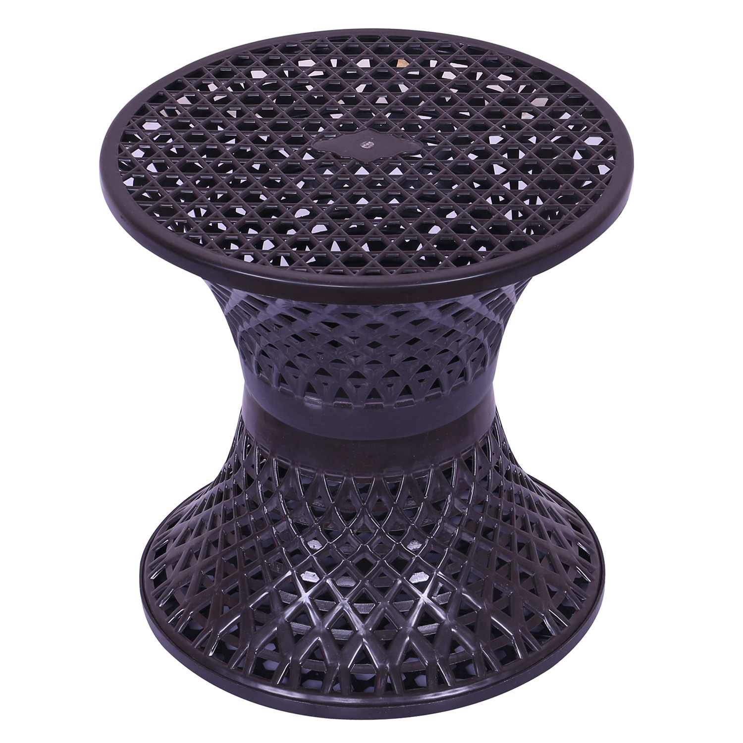 Kuber Industries Seating Stool  Plastic Mesh Damroo Stool  Both Sided Stool for Guestroom  Damroo Style Stool  Stool for Graden  Stool for Balcony  Brown