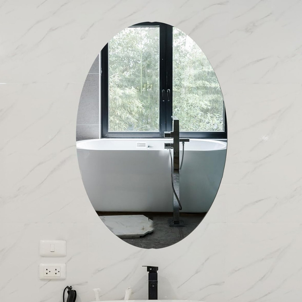 Kuber Industries Self Adhesive Mirror Stickers For Wall|Oval Wall Mirror Stickers|Flexible Mirror For Wall Décor, Living Room|Premium Acrylic Material &quot;11&quot; Inch (Silver)