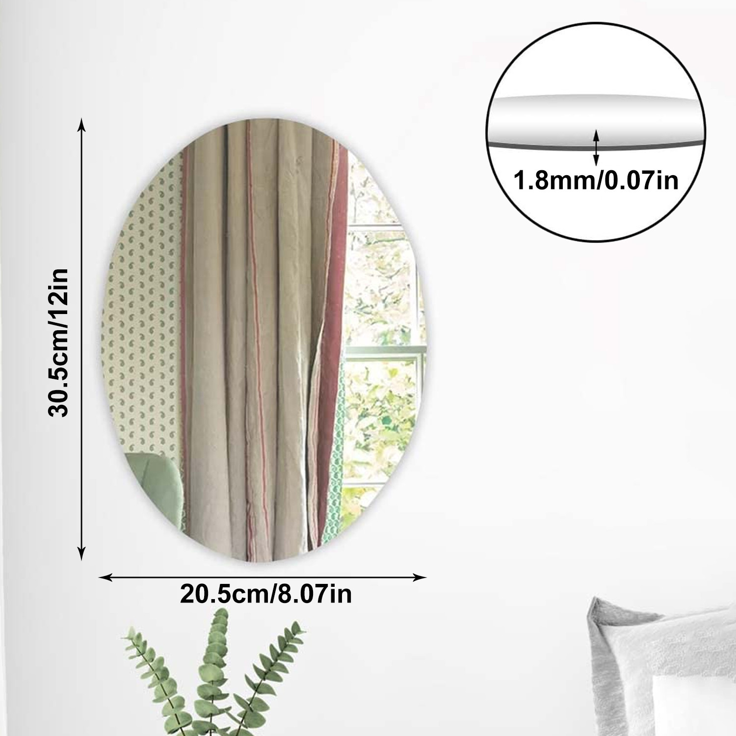 Kuber Industries Self Adhesive Mirror Stickers For Wall|Oval Wall Mirror Stickers|Flexible Mirror For Wall Décor, Living Room|Premium Acrylic Material 