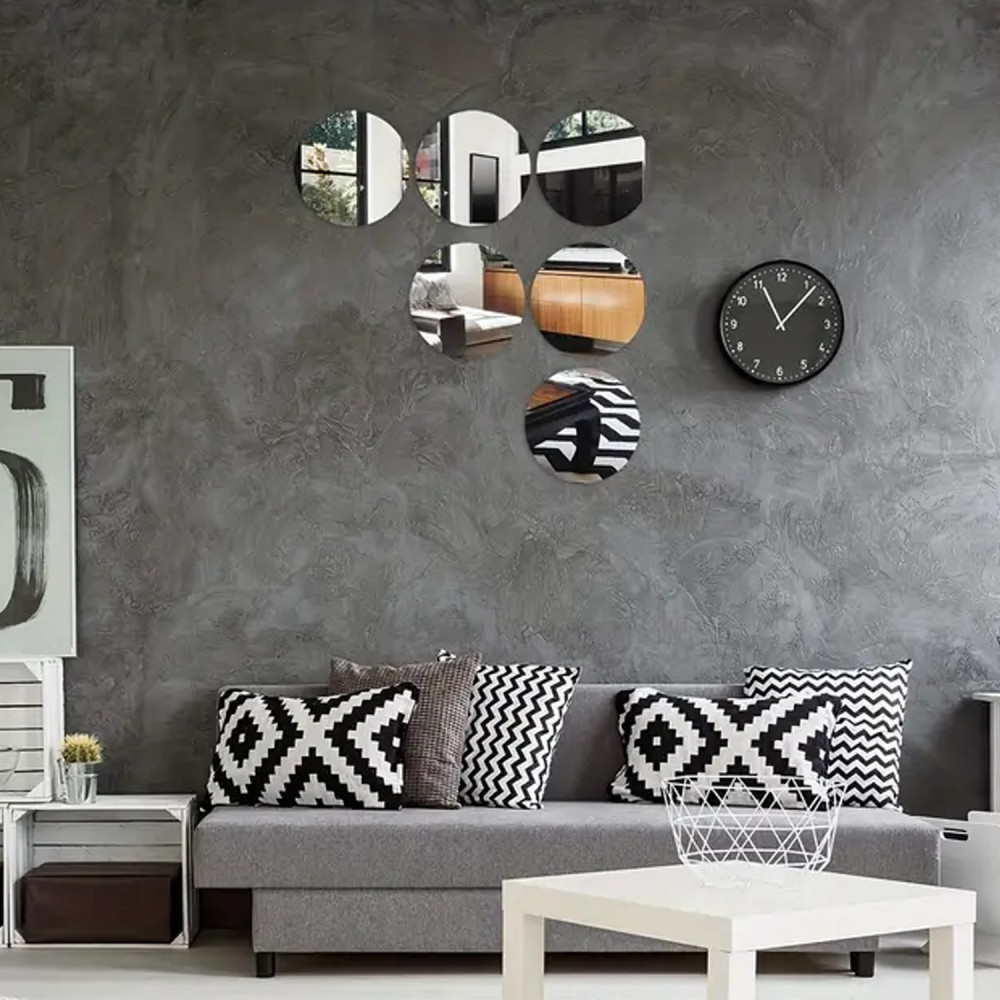Kuber Industries Self Adhesive Mirror Stickers For Wall|Round Wall Mirror Stickers|Flexible Mirror For Wall Décor, Living Room|Premium Acrylic Material &quot;10&quot; CM|Pack of 6  (Silver)