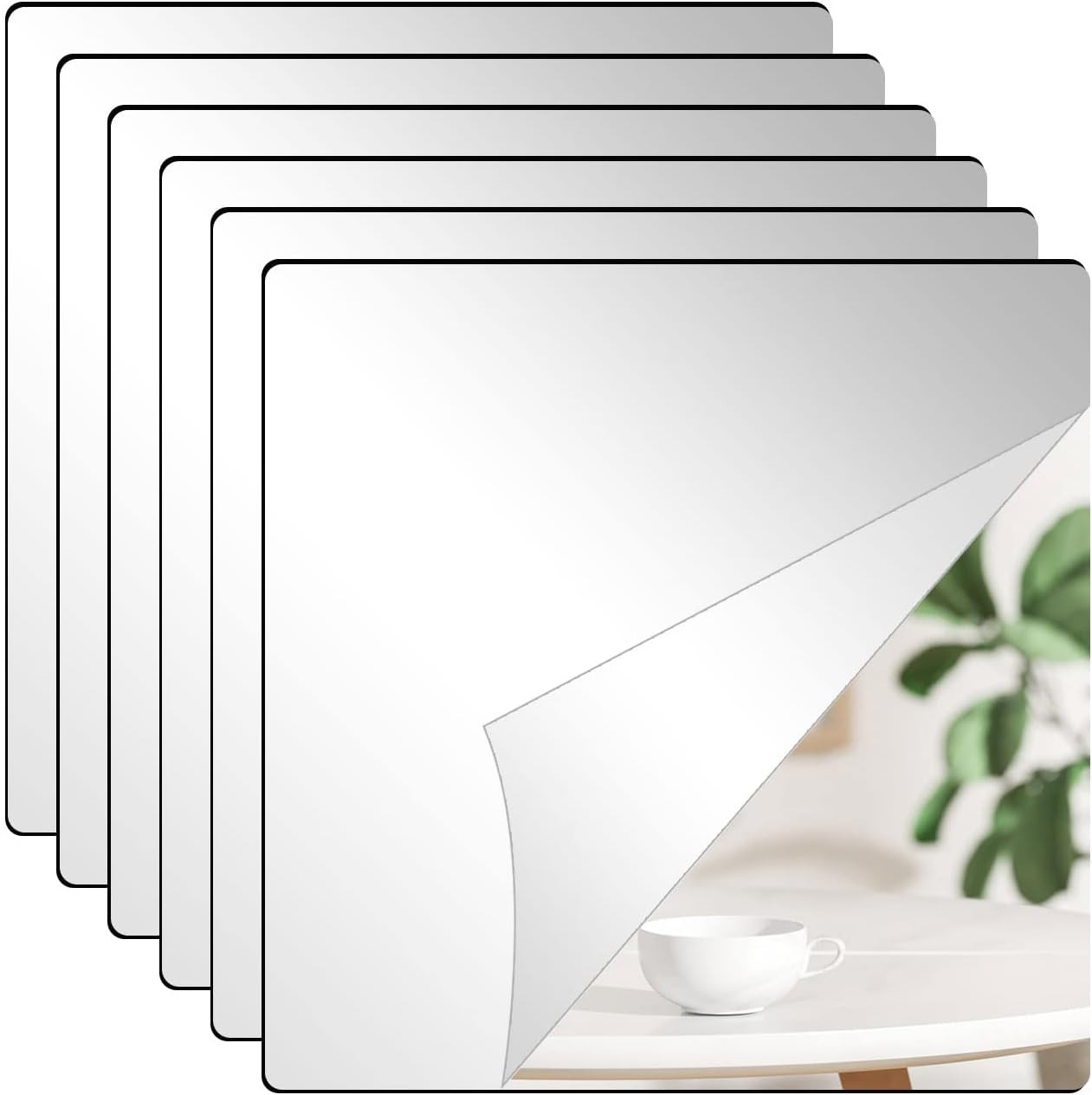 Kuber Industries Self Adhesive Mirror Stickers For Wall|Square Wall Mirror Stickers|Flexible Mirror For Wall Décor, Living Room|Premium Acrylic Material 