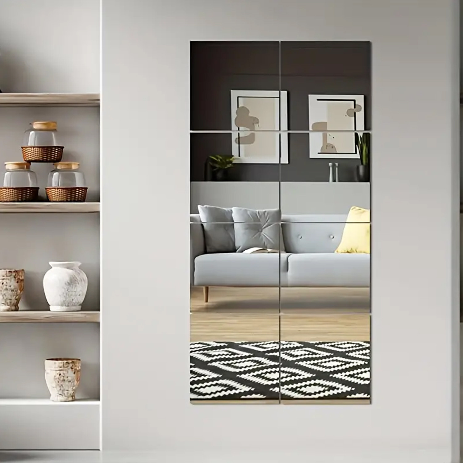 Kuber Industries Self Adhesive Mirror Stickers For Wall|Square Wall Mirror Stickers|Flexible Mirror For Wall Décor, Living Room|Premium Acrylic Material 