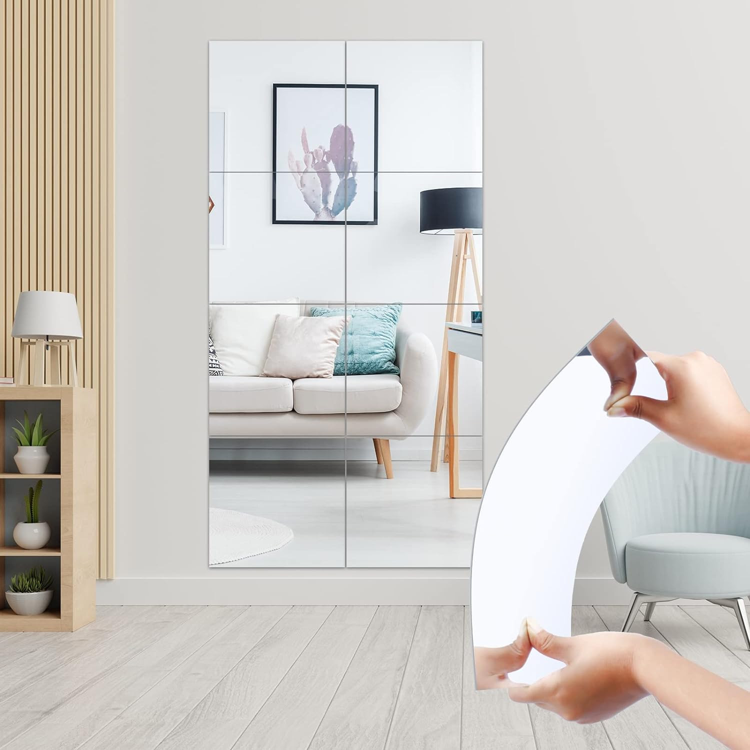 Kuber Industries Self Adhesive Mirror Stickers For Wall|Square Wall Mirror Stickers|Flexible Mirror For Wall Décor, Living Room|Premium Acrylic Material 