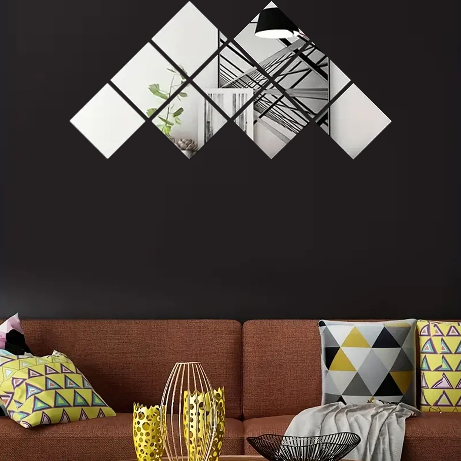 Kuber Industries Self Adhesive Mirror Stickers For Wall|Square Wall Mirror Stickers|Flexible Mirror For Wall Décor, Living Room|Premium Acrylic Material 