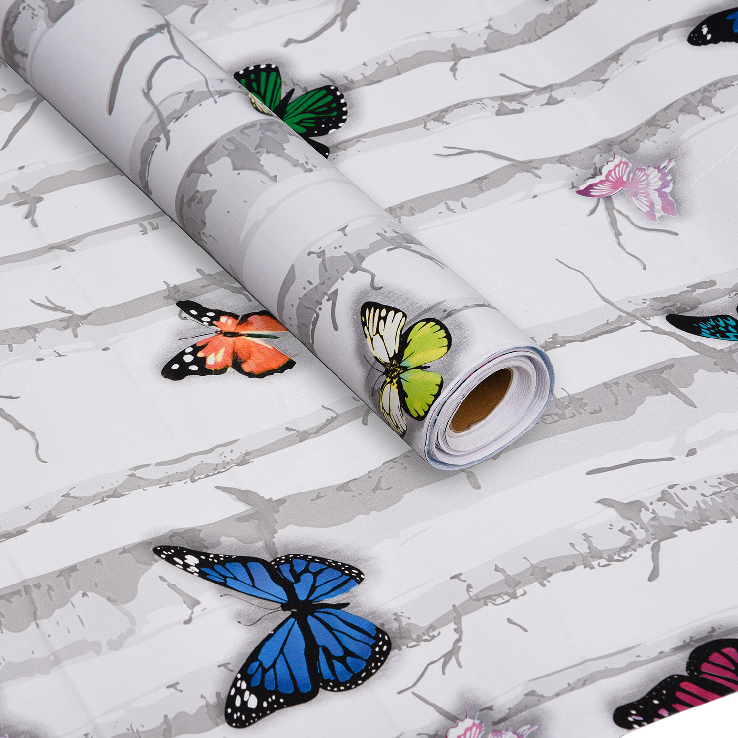 Kuber Industries Self Adhesive Wallpaper Sheet|Vinyl PVC Butterfly Print Wall Stickers Peel and Stick for Furniture, Almirah, Table Top, Wardrobe, Kitchen Cupboard,Bedroom-10 Meter,(White)