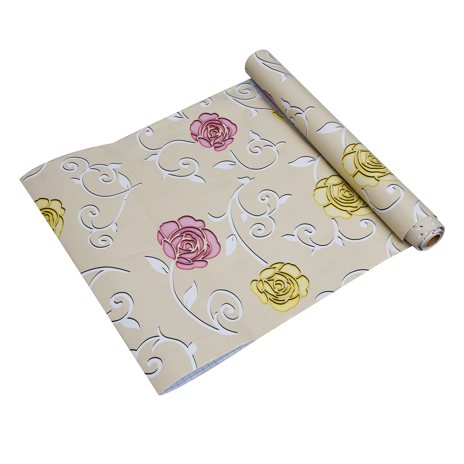 Kuber Industries Self Adhesive Wallpaper Sheet|Vinyl PVC Flower Print Wall Stickers Peel and Stick for Furniture, Almirah, Table Top, Wardrobe, Kitchen Cupboard,Bedroom-10 Meter,(Cream)