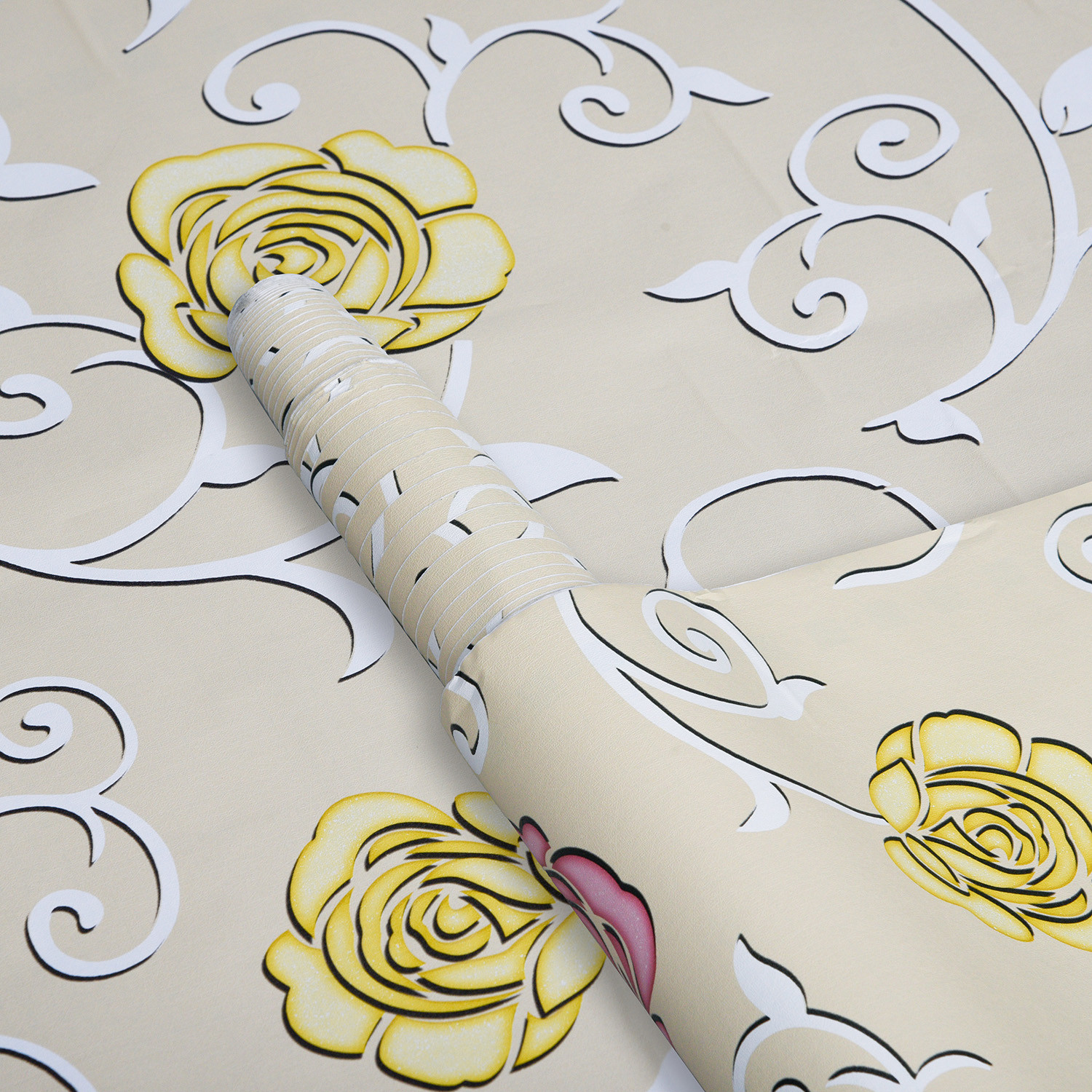 Kuber Industries Self Adhesive Wallpaper Sheet|Vinyl PVC Flower Print Wall Stickers Peel and Stick for Furniture, Almirah, Table Top, Wardrobe, Kitchen Cupboard,Bedroom-10 Meter,(Cream)