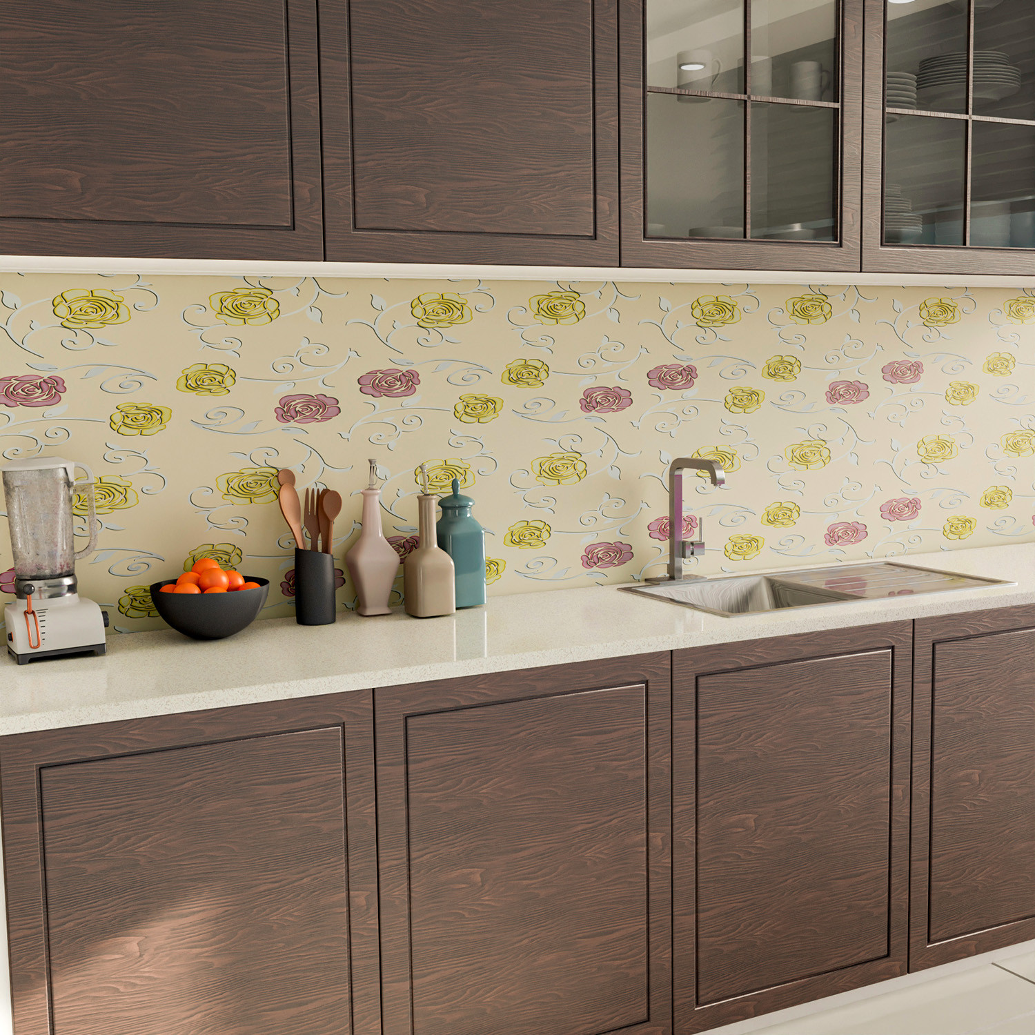 Kuber Industries Self Adhesive Wallpaper Sheet|Vinyl PVC Flower Print Wall Stickers Peel and Stick for Furniture, Almirah, Table Top, Wardrobe, Kitchen Cupboard,Bedroom-10 Meter,(Cream)