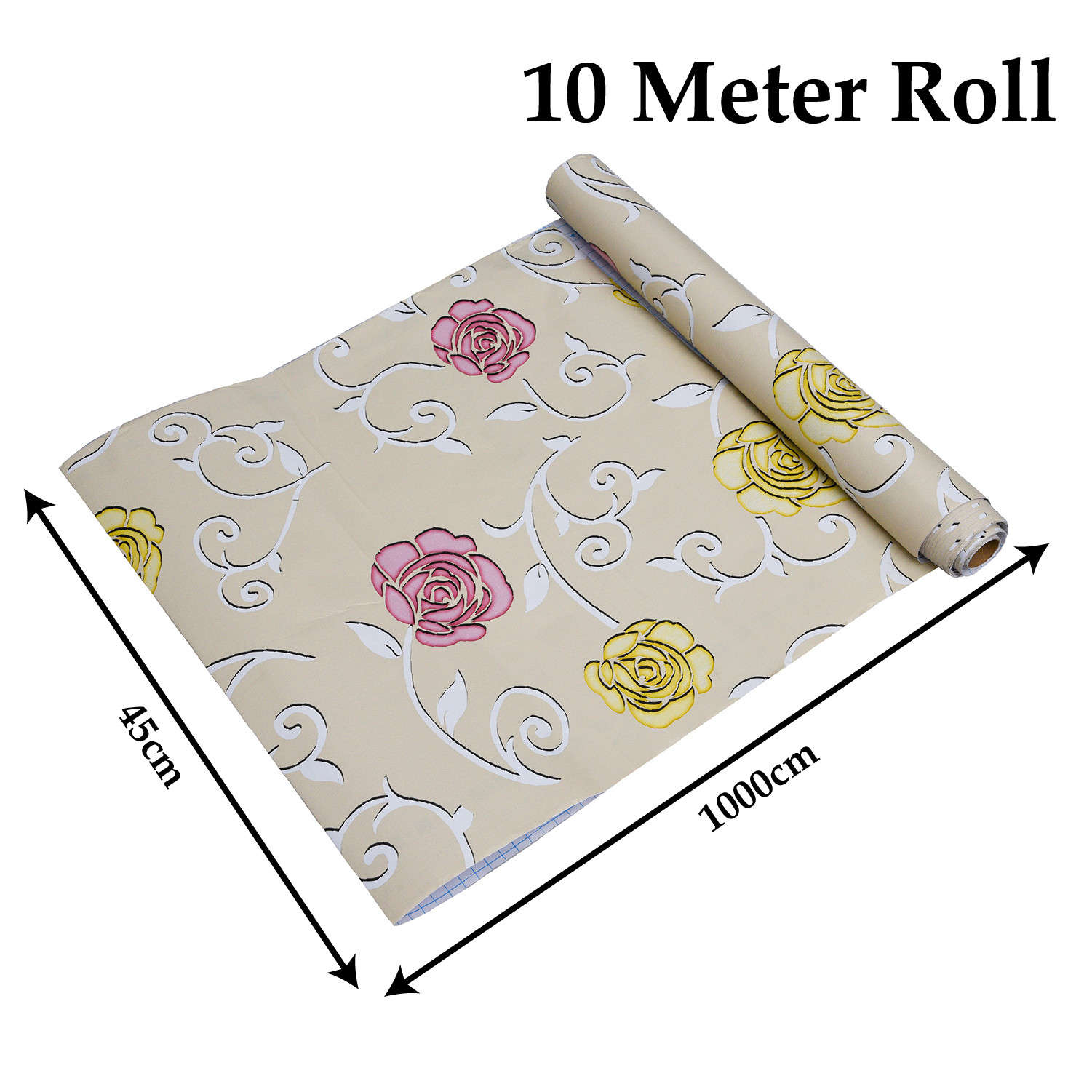Kuber Industries Self Adhesive Wallpaper Sheet|Vinyl PVC Flower Print Wall Stickers Peel and Stick for Furniture, Almirah, Table Top, Wardrobe, Kitchen Cupboard,Bedroom-10 Meter,(Cream)