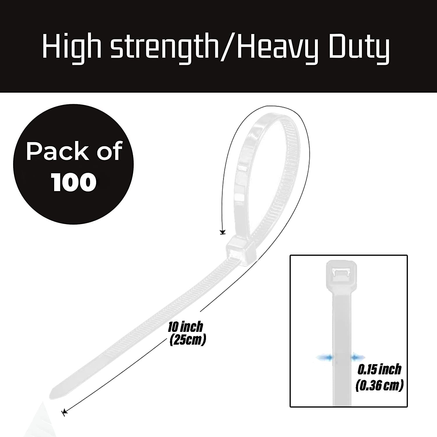 Kuber Industries Self Locking Cable Ties (250 mm x 3.6 mm - Pack of 100 Pcs) White