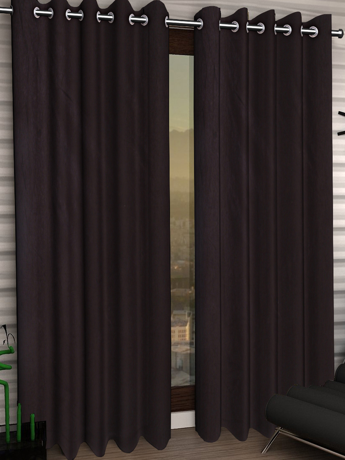 Kuber Industries Self Print Room Darkening Door Curtain, 7 Feet (Brown)