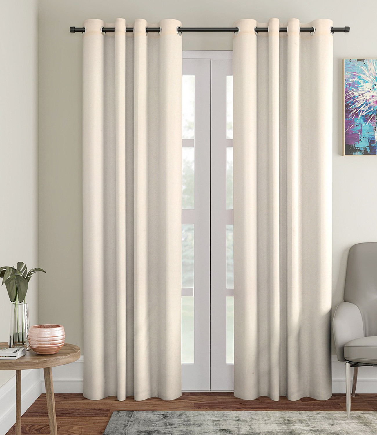 Kuber Industries Self Print Room Darkening Door Curtain, 7 Feet (Cream)