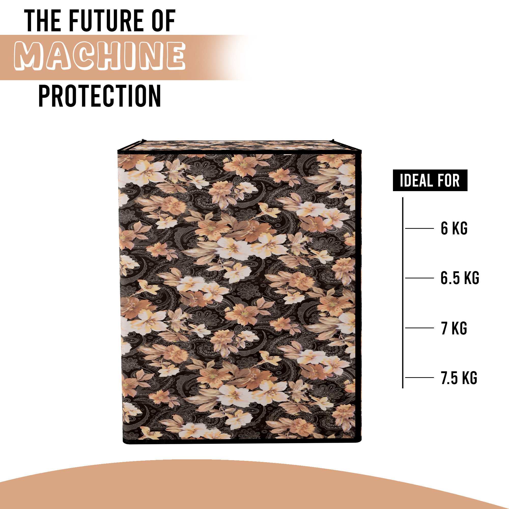 Kuber Industries SemiFully Automatic Top Load Washing Machine Cover 6 kg65 kg7 kg75 kg with Zip  Washing Machine Cover Top Load with Cuts for Wires  Pipes  Flower- Grey  Brown