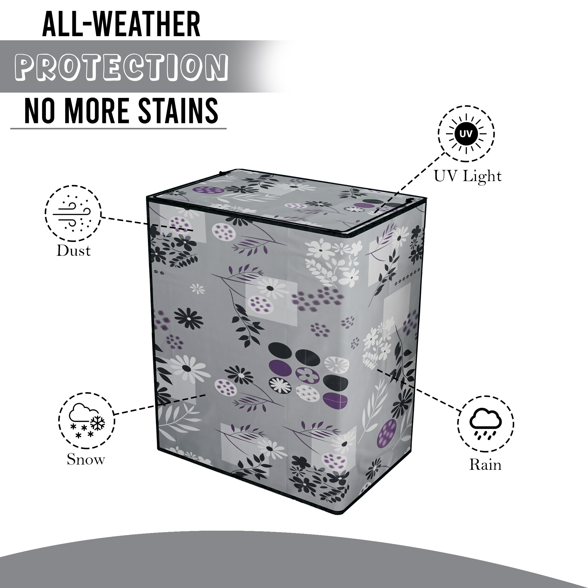 Kuber Industries SemiFully Automatic Top Load Washing Machine Cover 6 kg65 kg7 kg75 kg with Zip  Washing Machine Cover Top Load with Cuts for Wires  Pipes  Flower Circle- Grey