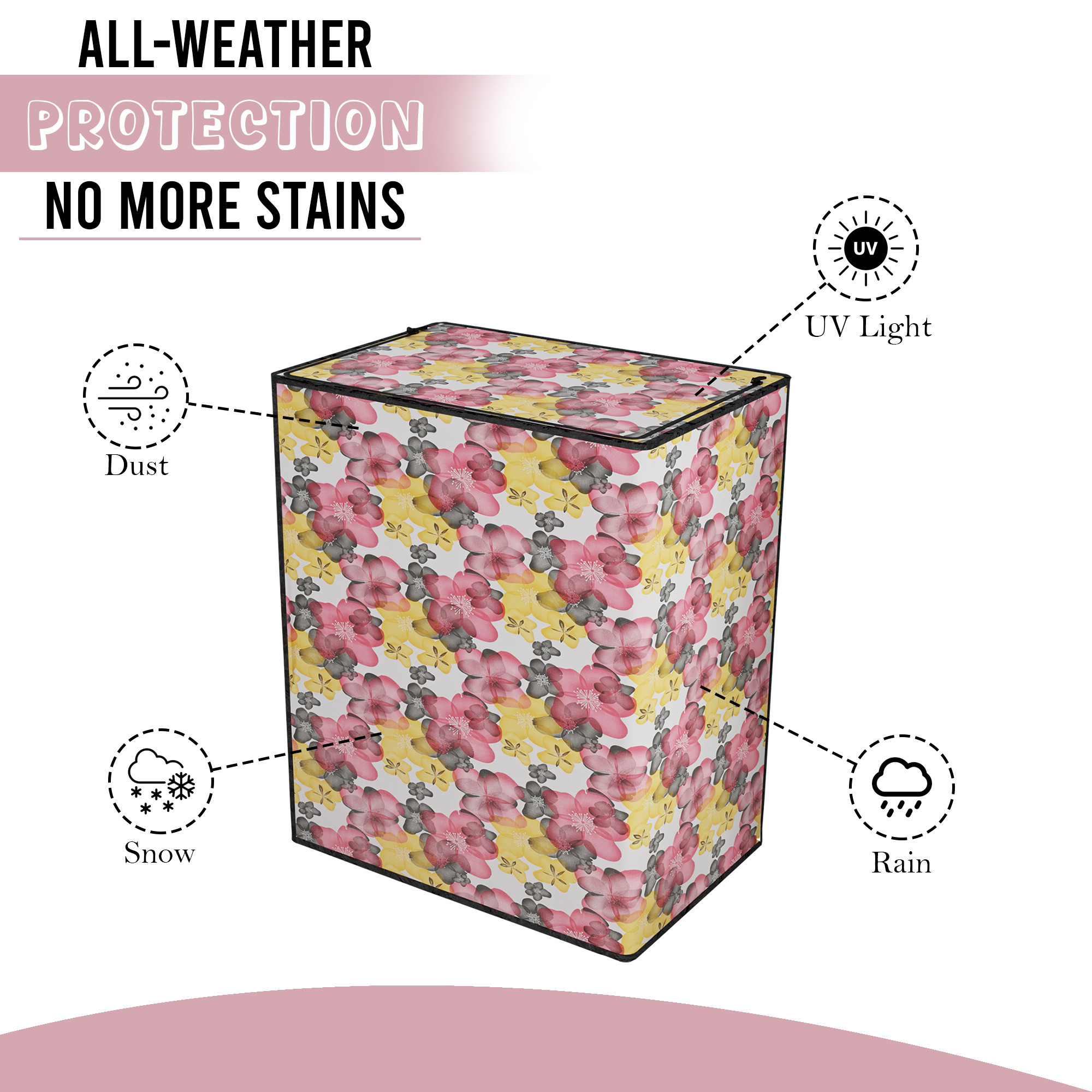 Kuber Industries SemiFully Automatic Top Load Washing Machine Cover 6 kg65 kg7 kg75 kg with Zip  Washing Machine Cover Top Load with Cuts for WirePipe  Multi Flower- Red