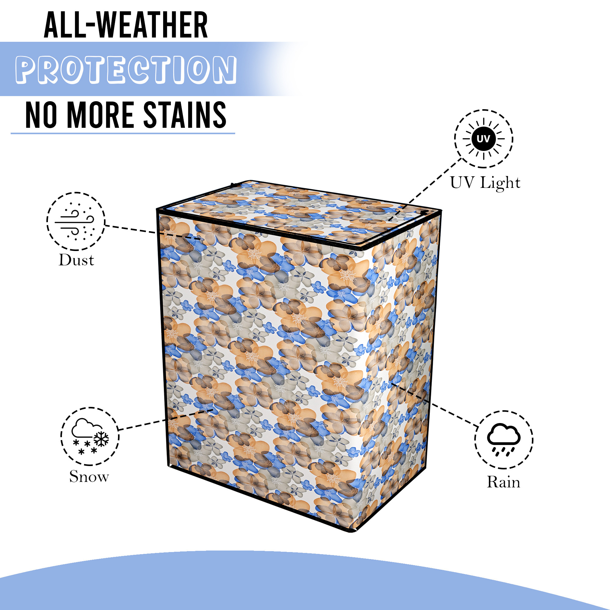 Kuber Industries SemiFully Automatic Top Load Washing Machine Cover 6 kg65 kg7 kg75 kg with Zip  Washing Machine Cover Top Load with Cuts for WirePipe  Multi Flower- Blue