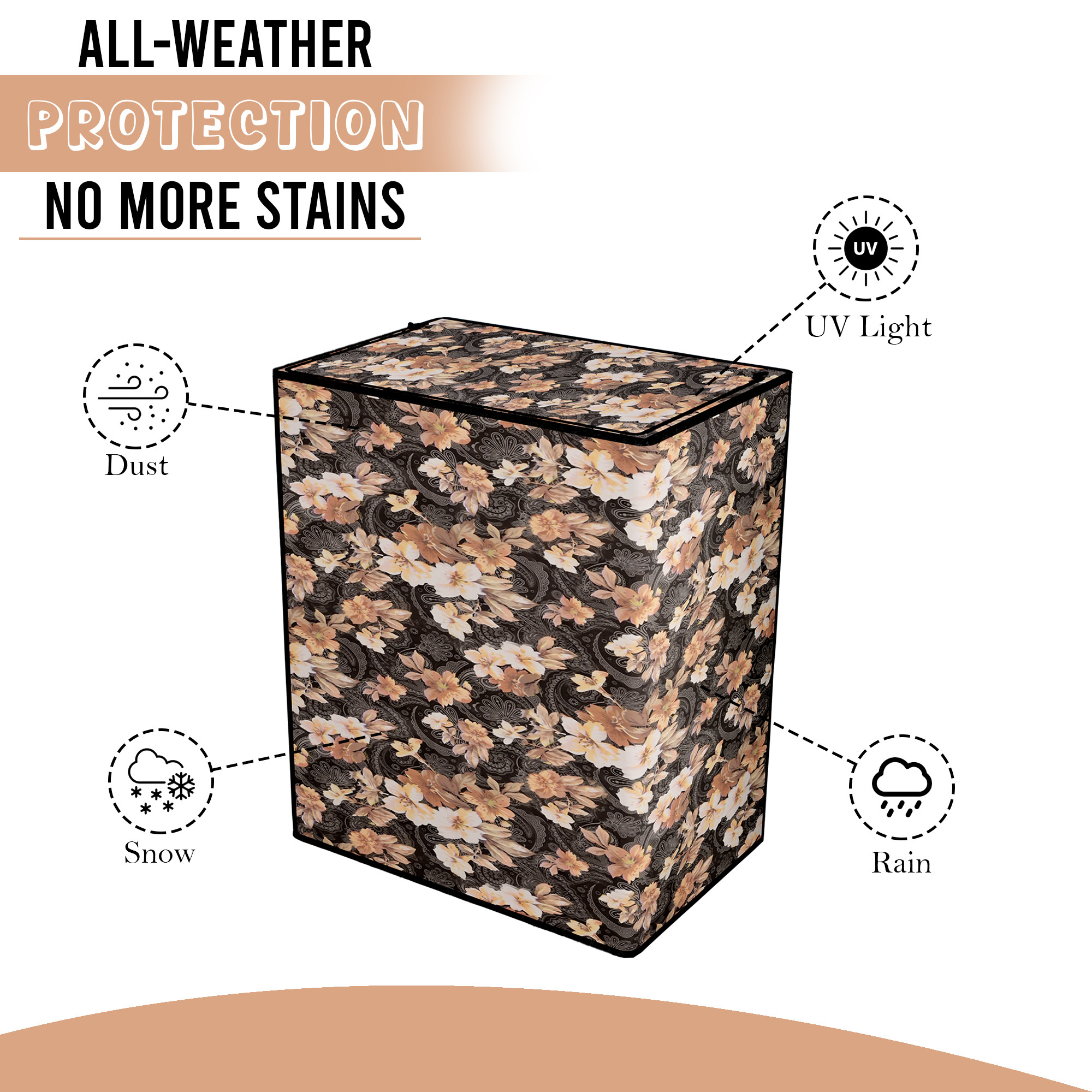 Kuber Industries SemiFully Automatic Top Load Washing Machine Cover 6 kg65 kg7 kg75 kg with Zip  Washing Machine Cover Top Load with Cuts for Wires  Pipes  Flower- Grey  Brown