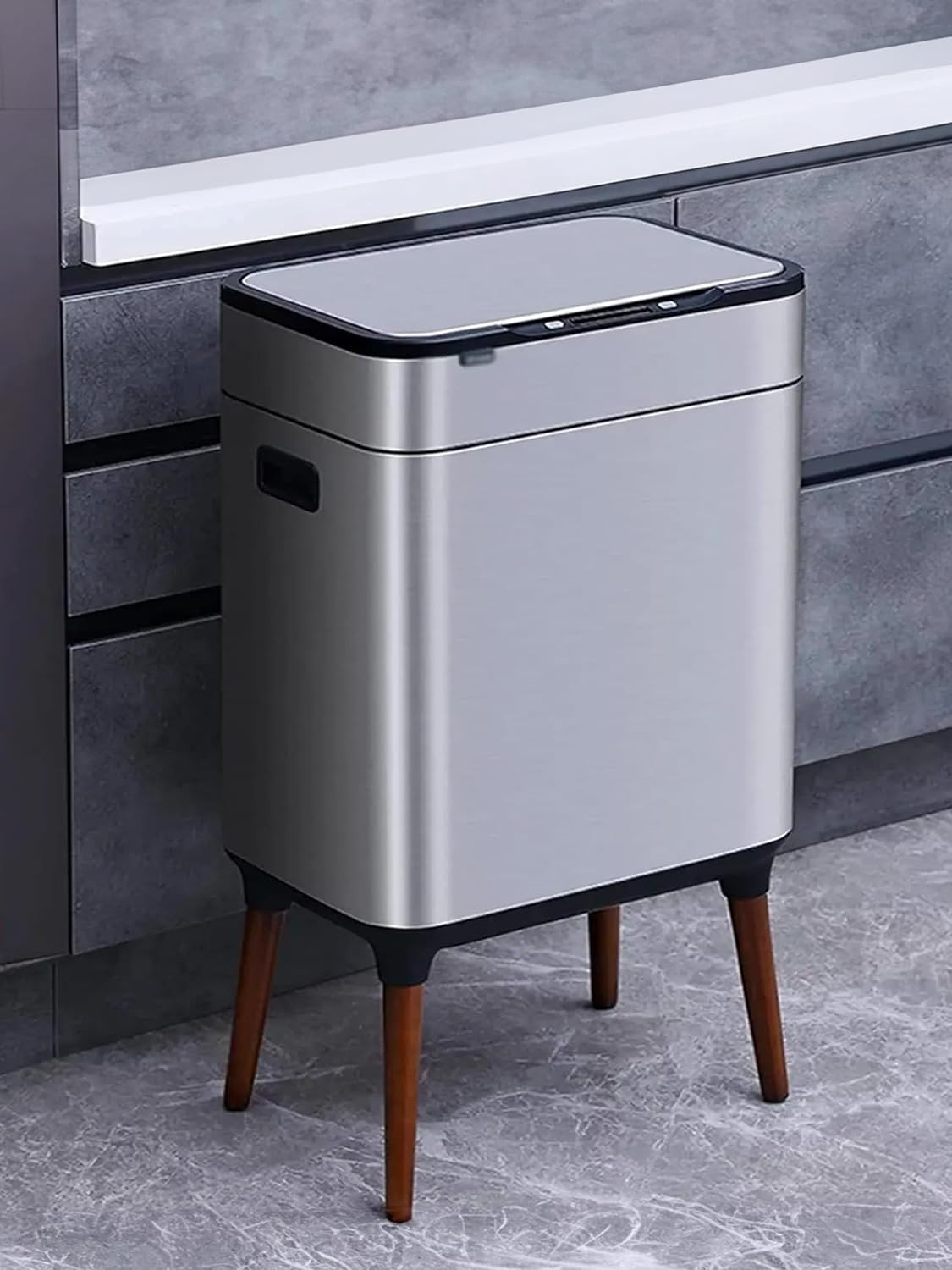 Kuber Industries Sensor Dustbin | Dual Compartment Sensor Dustbin | Touchless Trash Can | Smart Dustbin for Bedroom-Office-Living Room | 2 Removable Bucket Can | YW-5523 | 13 LTR | Silver