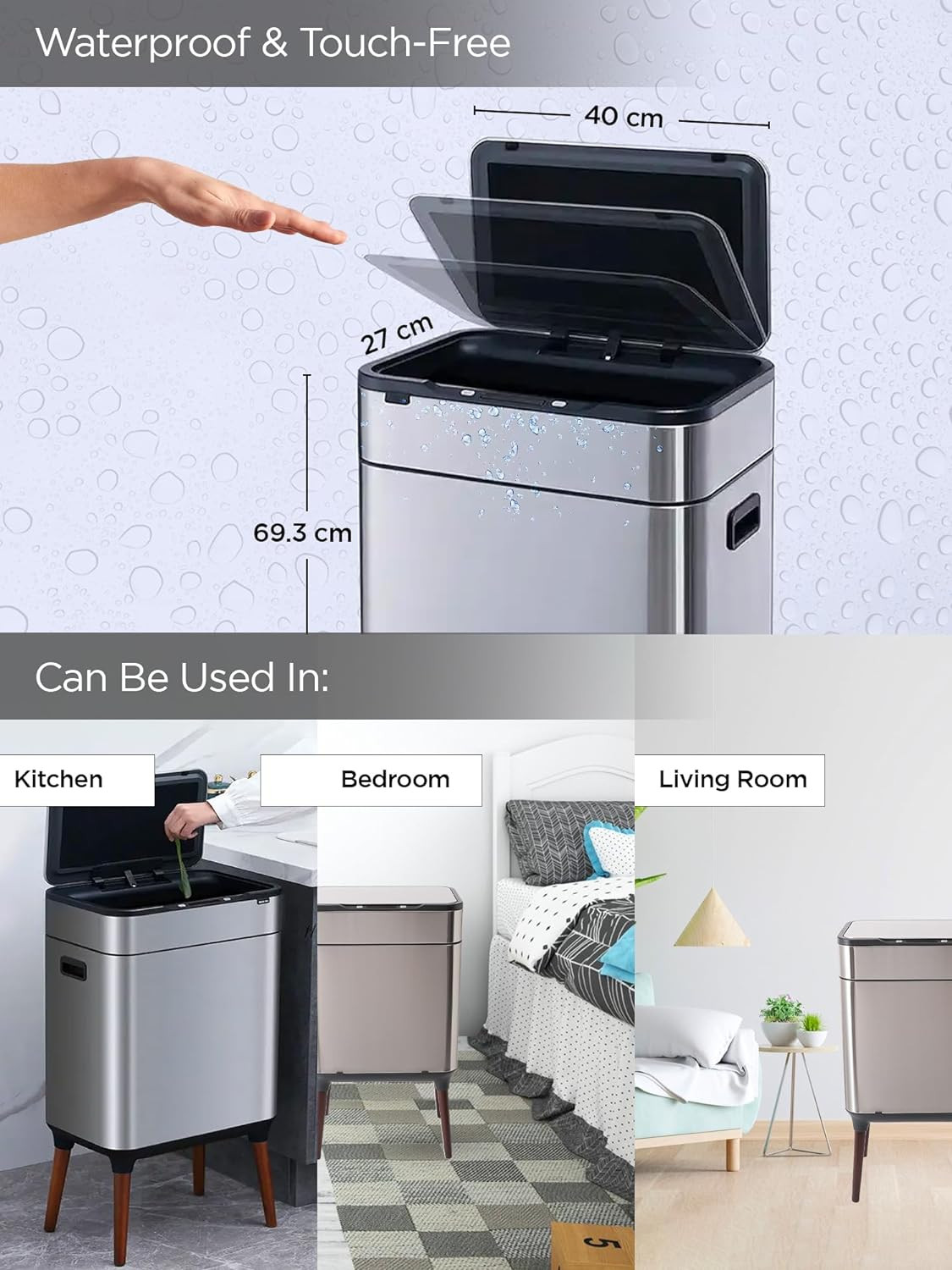 Kuber Industries Sensor Dustbin | Dual Compartment Sensor Dustbin | Touchless Trash Can | Smart Dustbin for Bedroom-Office-Living Room | 2 Removable Bucket Can | YW-5523 | 13 LTR | Silver