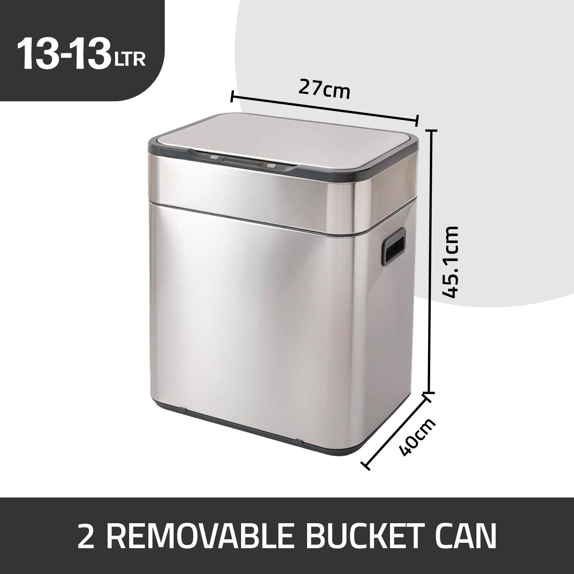 Kuber Industries Sensor Dustbin | Dual Compartment Sensor Dustbin | Touchless Trash Can | Smart Dustbin for Bedroom-Office-Living Room | 2 Removable Bucket Can | YW-5513 | 13 LTR | Silver