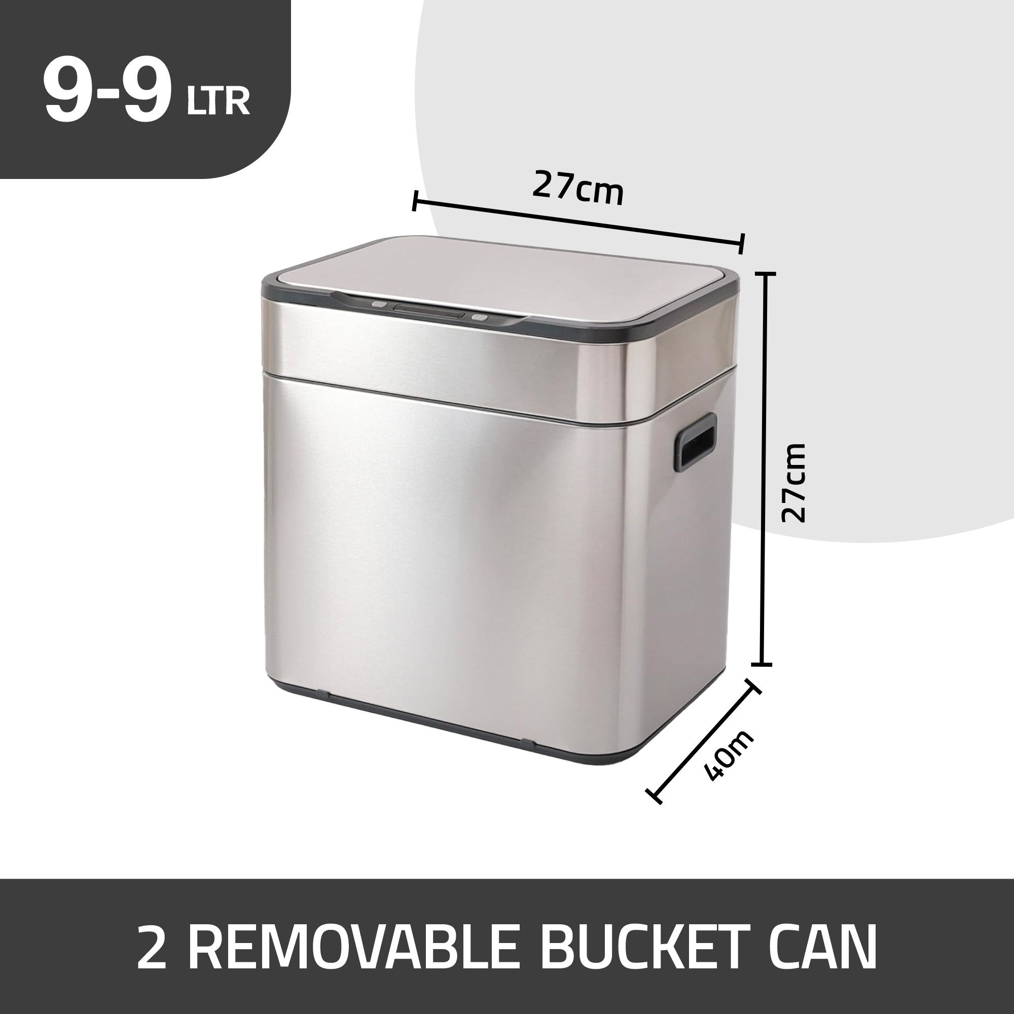 Kuber Industries Sensor Dustbin | Dual Compartment Sensor Dustbin | Touchless Trash Can | Smart Dustbin for Bedroom-Office-Living Room | 2 Removable Bucket Can | YW-5511 | 9 LTR | Silver