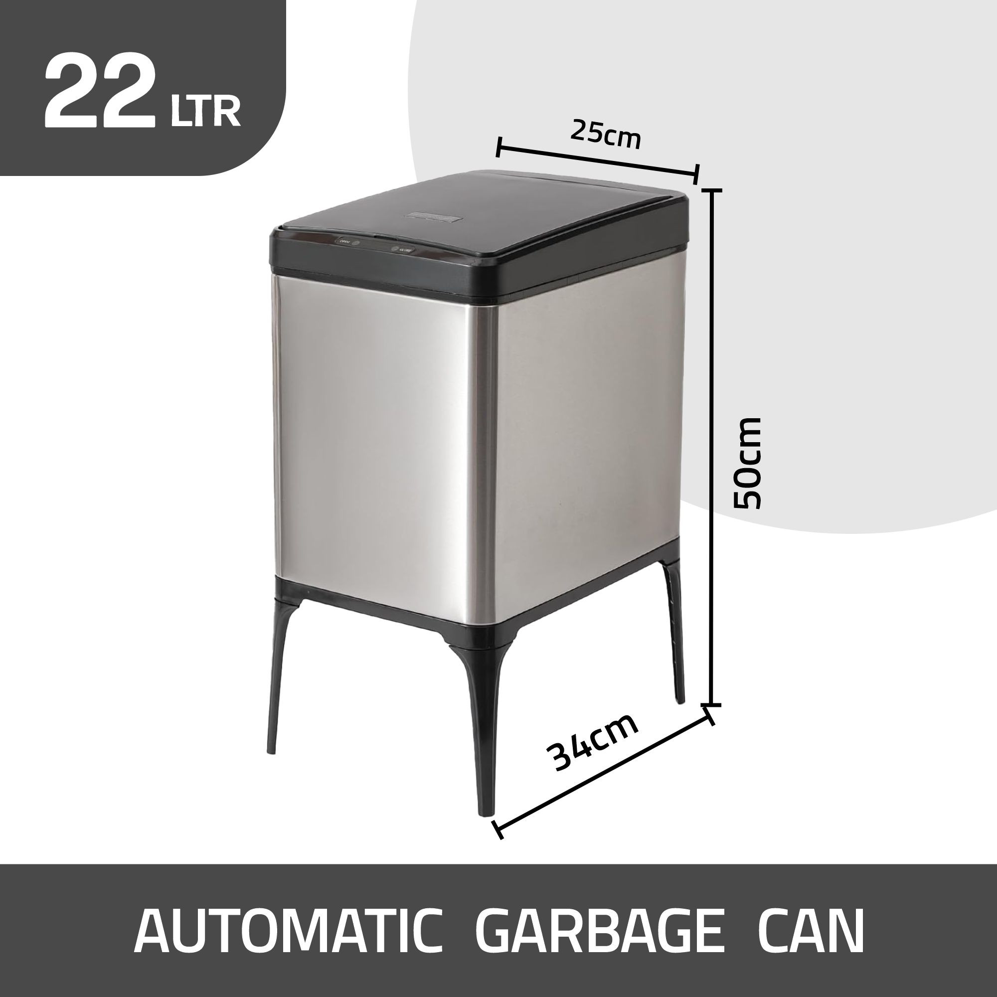 Kuber Industries Sensor Dustbin | High Leg Sensor Dustbin | Touchless Trash Can | Smart Dustbin for Bedroom-Office-Living Room | Automatic Garbage Can | HN-ZX02-L22S | 22 LTR | Silver