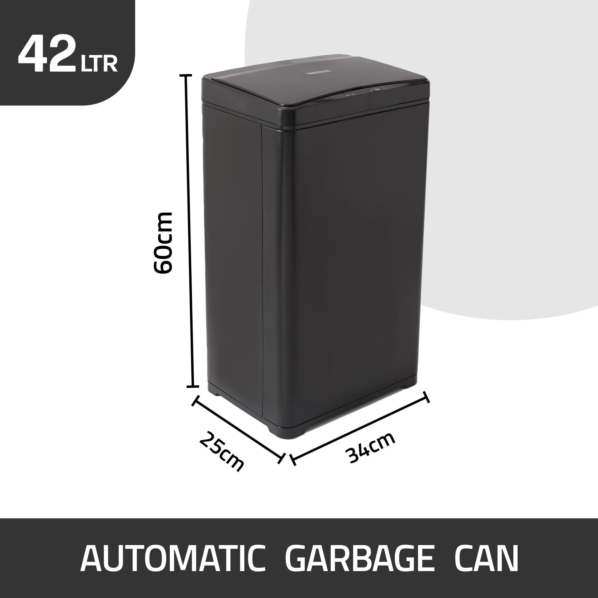 Kuber Industries Sensor Dustbin | Rectangular Big Sensor Dustbin | Touchless Trash Can | Smart Dustbin for Bedroom-Office-Living Room | Automatic Garbage Can | HN-ZS02-BLK-42L | Black