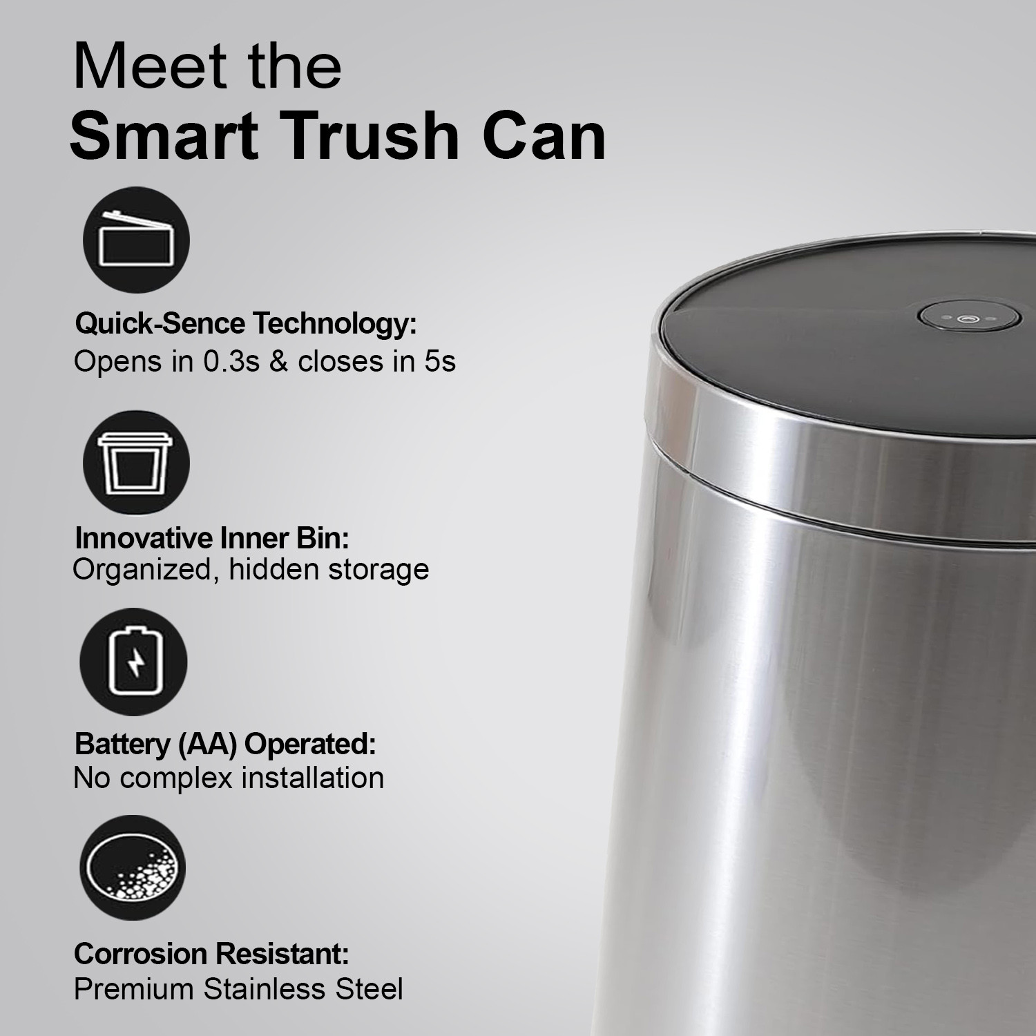 Kuber Industries Sensor Dustbin | Round Big Sensor Dustbin | Touchless Trash Can | Smart Dustbin for Bedroom-Office-Living Room | Automatic Garbage Can | HN-ZR-S-30L | Silver