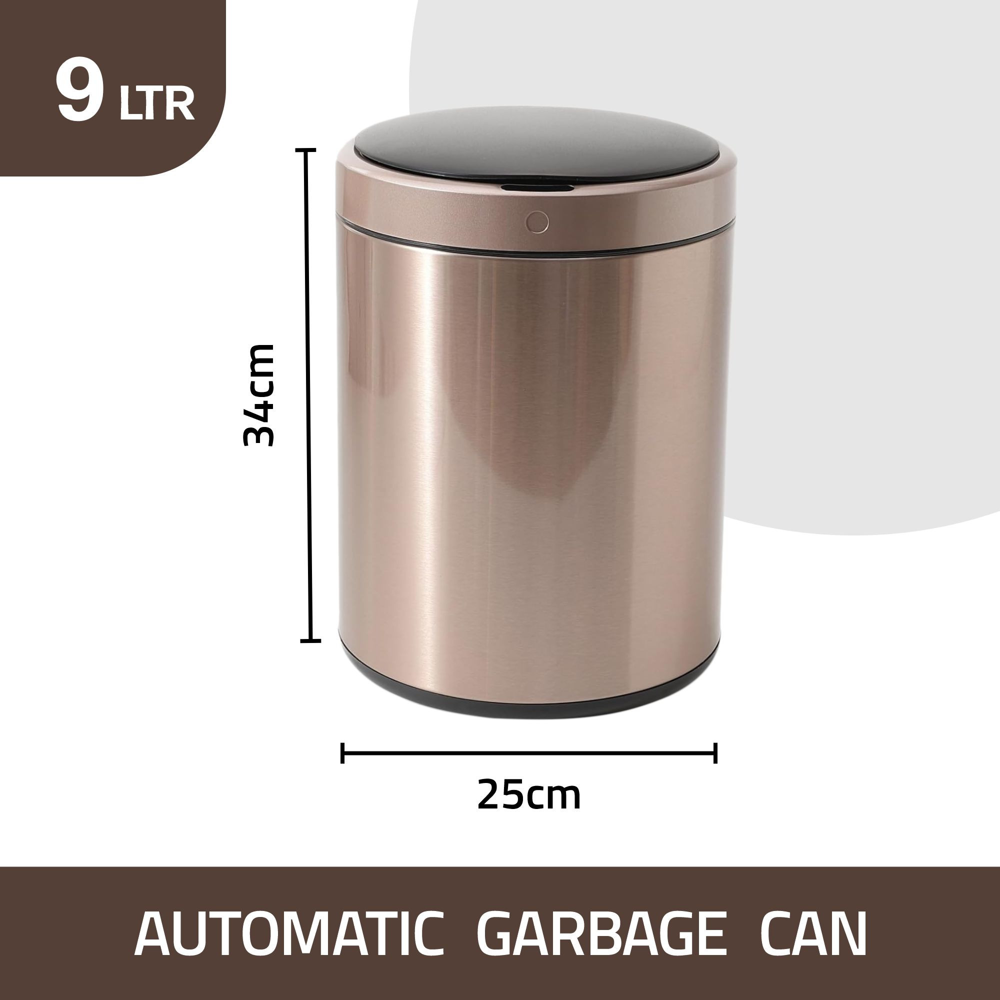 Kuber Industries Sensor Dustbin | Round Sensor Dustbin | Touchless Trash Can | Smart Dustbin for Bedroom-Office-Living Room | Automatic Garbage Can | HN-ZY-RG-9L | Rose Gold