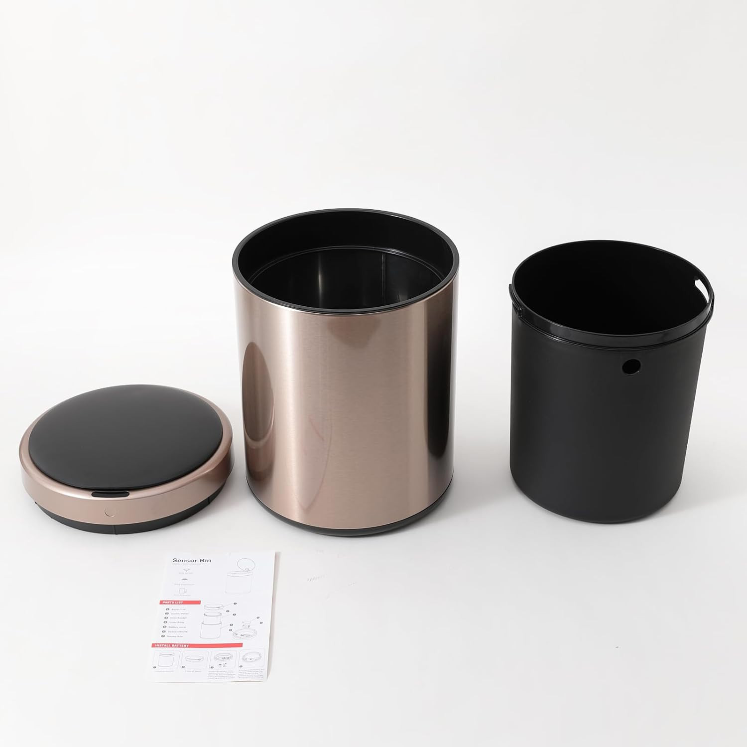 Kuber Industries Sensor Dustbin | Round Sensor Dustbin | Touchless Trash Can | Smart Dustbin for Bedroom-Office-Living Room | Automatic Garbage Can | HN-ZY-RG-9L | Rose Gold