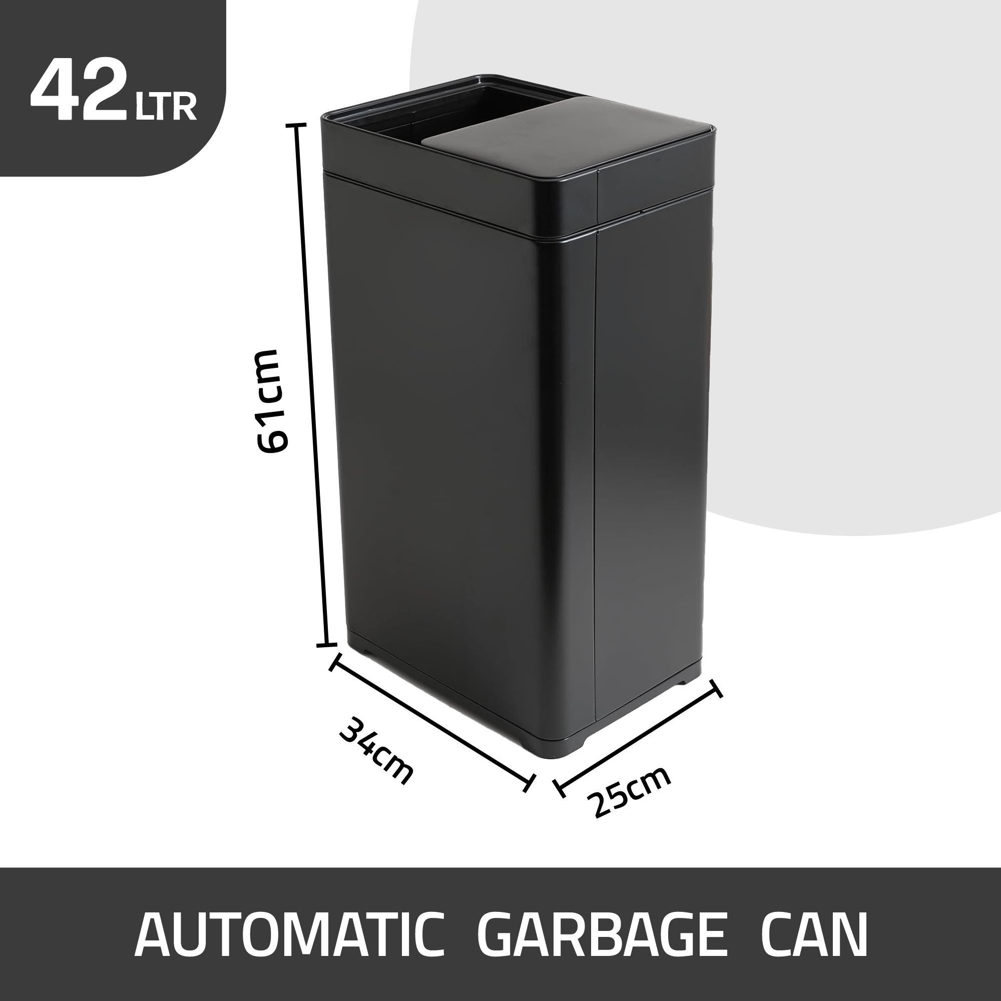 Kuber Industries Sensor Dustbin | Sliding Big Sensor Dustbin | Touchless Trash Can | Smart Dustbin for Bedroom-Office-Living Room | Automatic Garbage Can | HN-ZH-BLK-42L | Black
