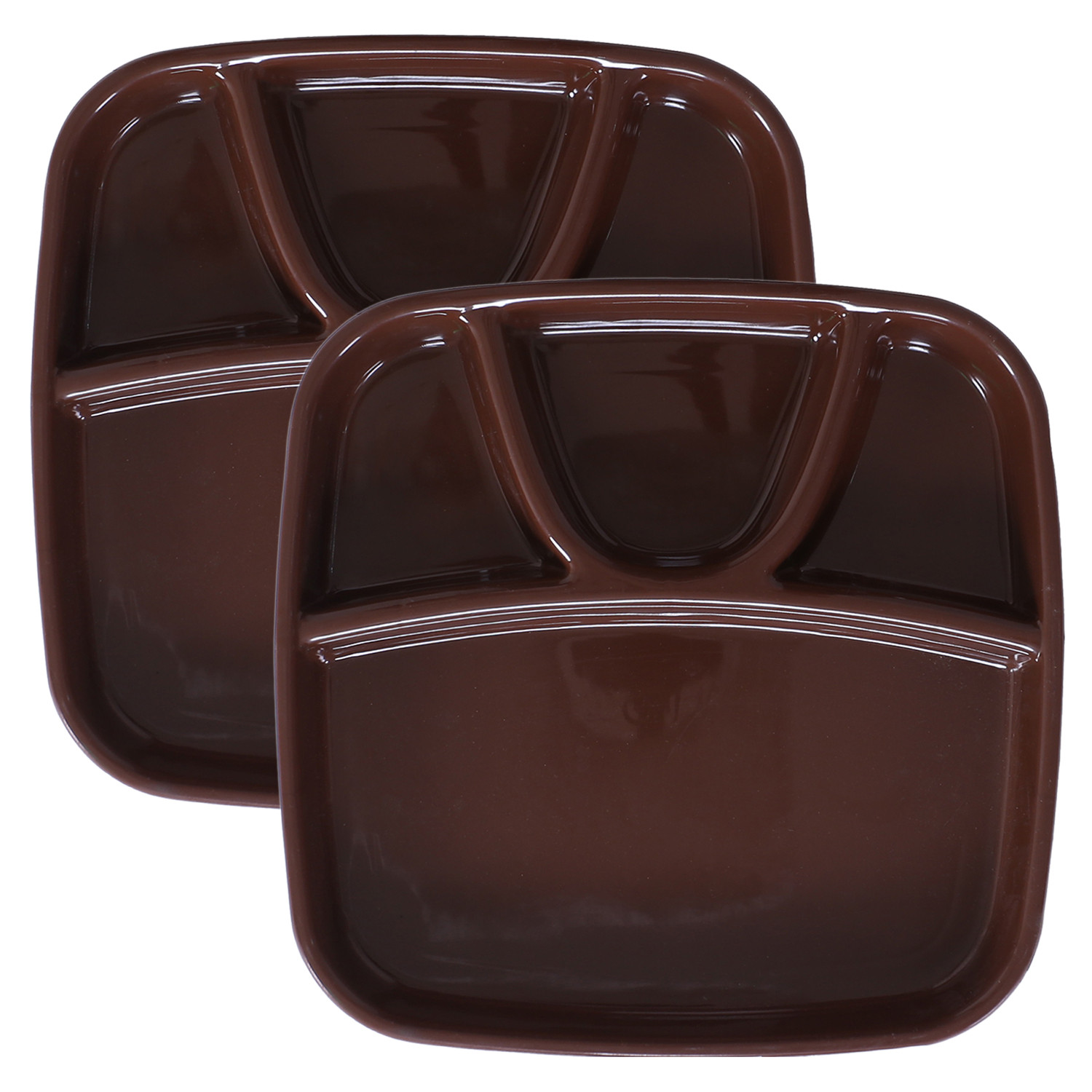 Kuber Industries Serving Plate|Plate Set For Dinner|Unbreakable Plastic Plates|Microwave Safe Plates|Food Organizer With 4 Partitions|(Brown)