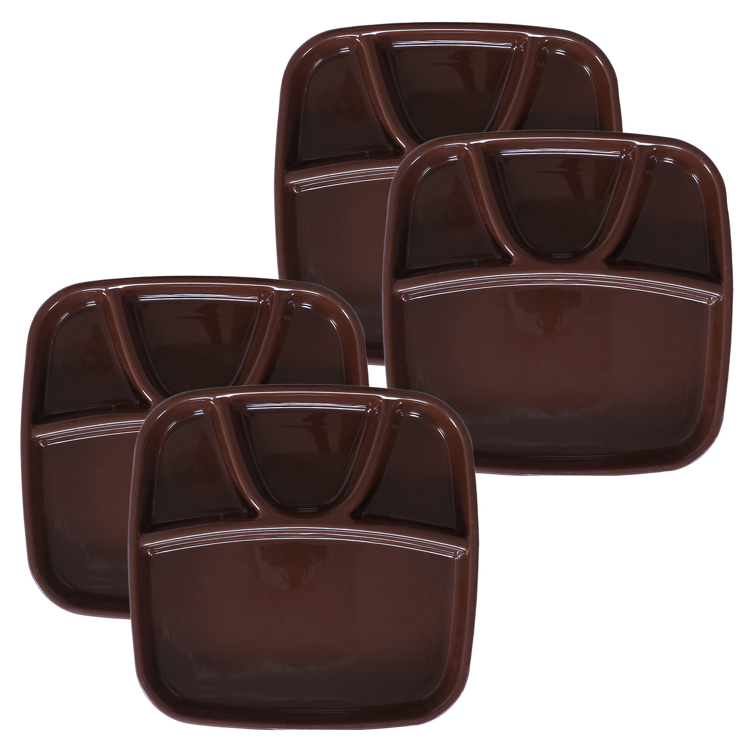 Kuber Industries Serving Plate|Plate Set For Dinner|Unbreakable Plastic Plates|Microwave Safe Plates|Food Organizer With 4 Partitions|(Brown)