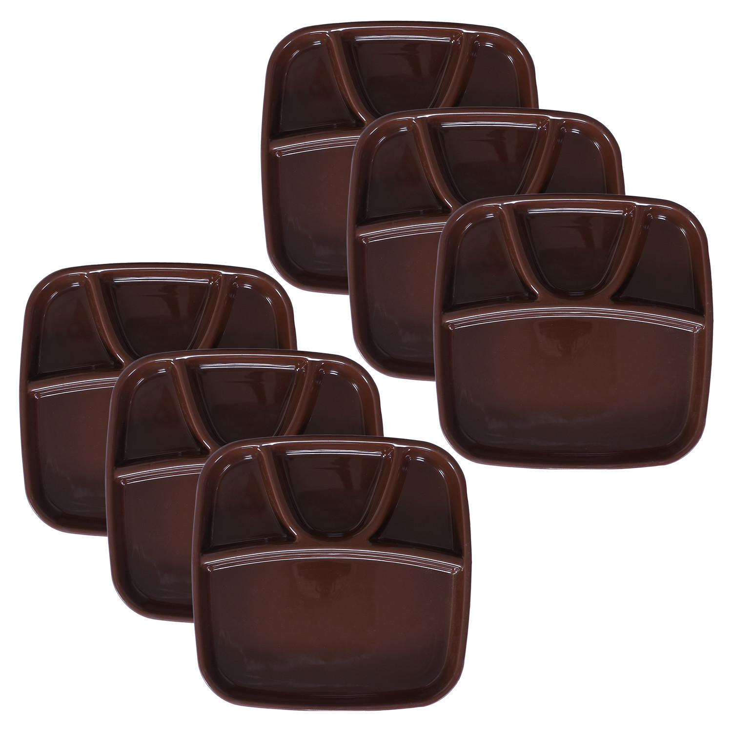 Kuber Industries Serving Plate|Plate Set For Dinner|Unbreakable Plastic Plates|Microwave Safe Plates|Food Organizer With 4 Partitions|(Brown)