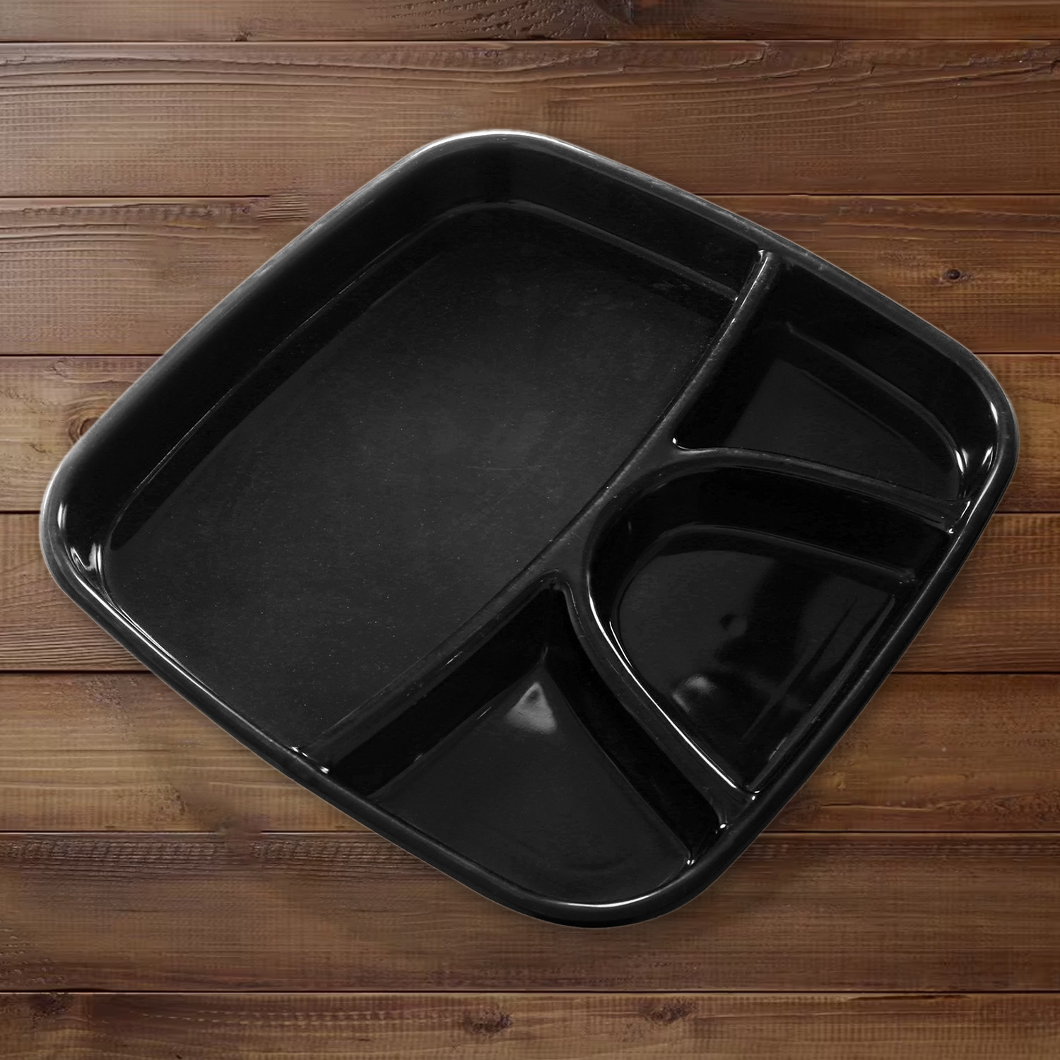 Kuber Industries Serving Plate|Plate Set For Dinner|Unbreakable Plastic Plates|Microwave Safe Plates|Food Organizer With 4 Partitions|(Black)