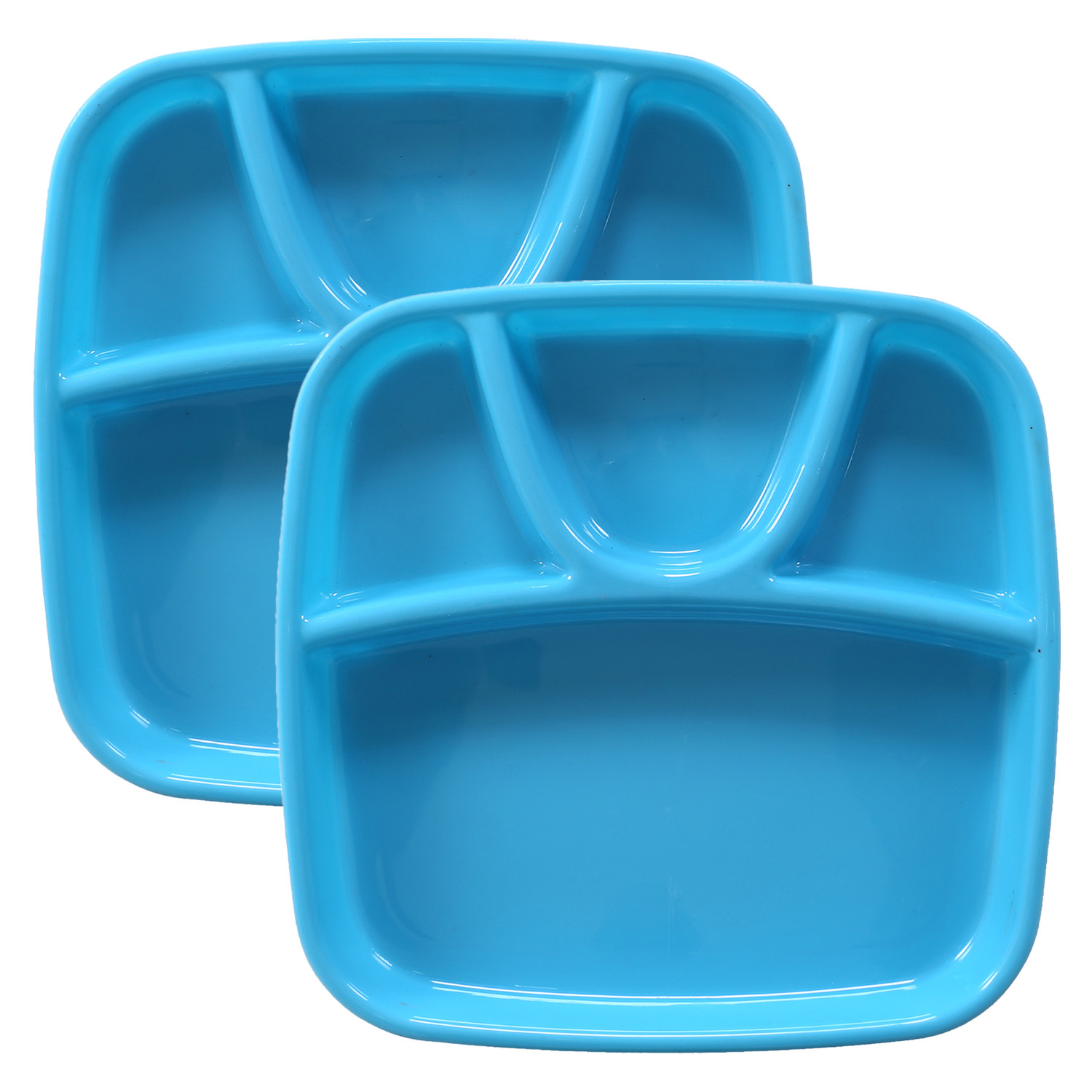 Kuber Industries Serving Plate|Plate Set For Dinner|Unbreakable Plastic Plates|Microwave Safe Plates|Food Organizer With 4 Partitions|(Sky Blue)