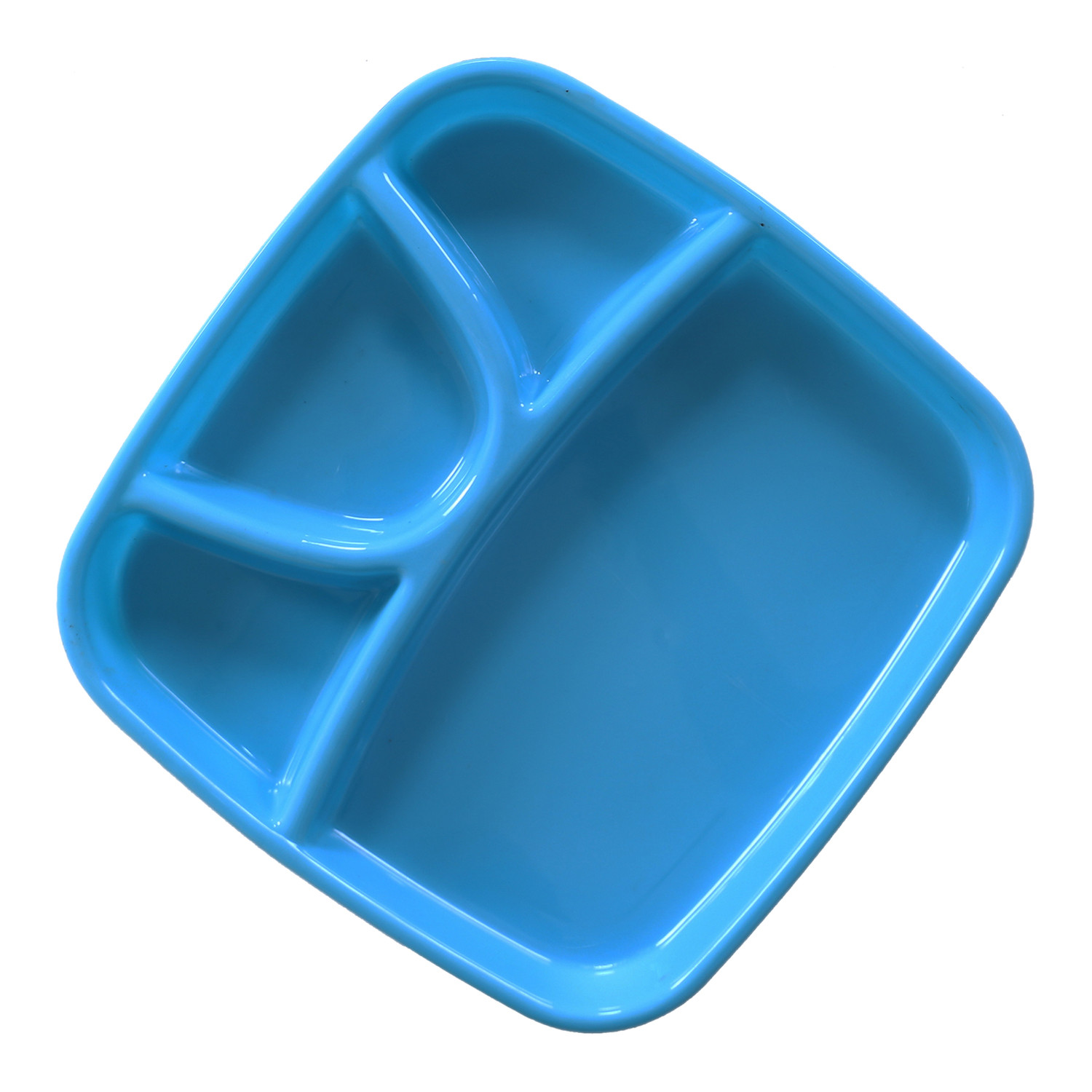 Kuber Industries Serving Plate|Plate Set For Dinner|Unbreakable Plastic Plates|Microwave Safe Plates|Food Organizer With 4 Partitions|(Sky Blue)